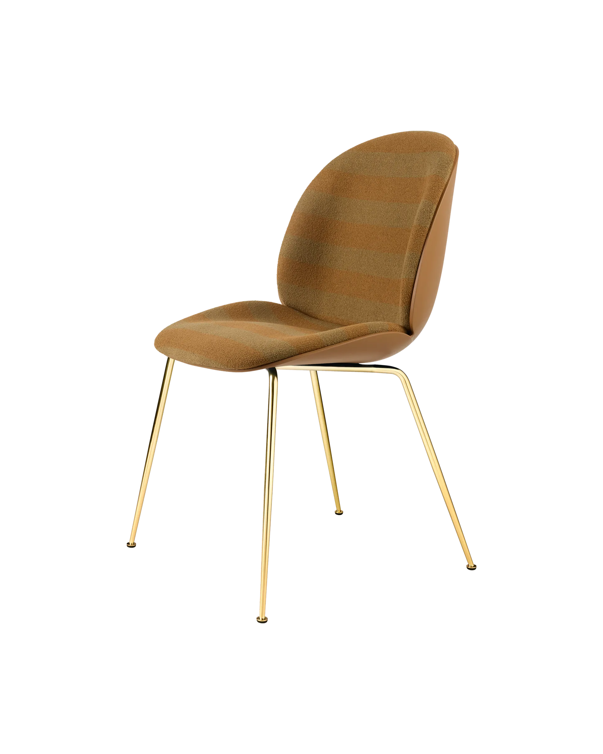GUBI Beetle Dining Chair, Front Upholstered (Kvadrat Sahco, Acca Stripe 0331, Brass Semi Matt, Amber Brown)
