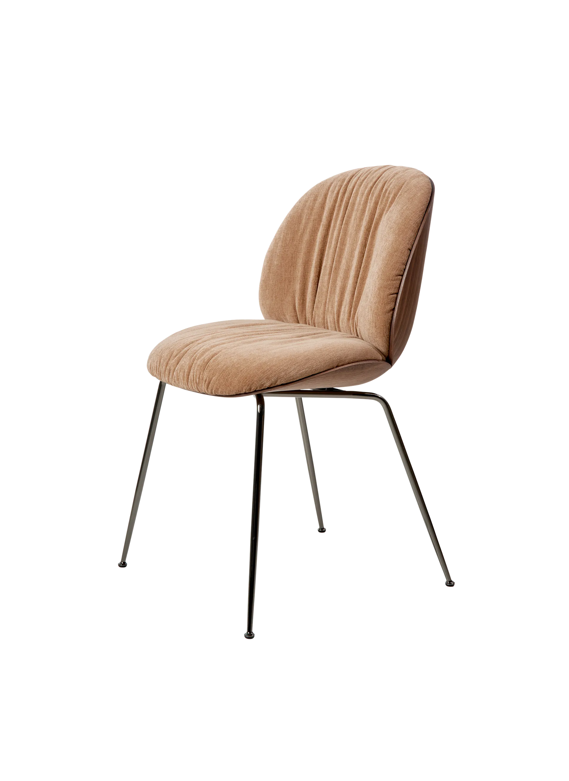 GUBI Beetle Soft Dining Chair, Front Upholstered (Belsuede Special FR, Dedar (132, Standard), American Walnut Semi Matt Lacquered, Black Chrome)