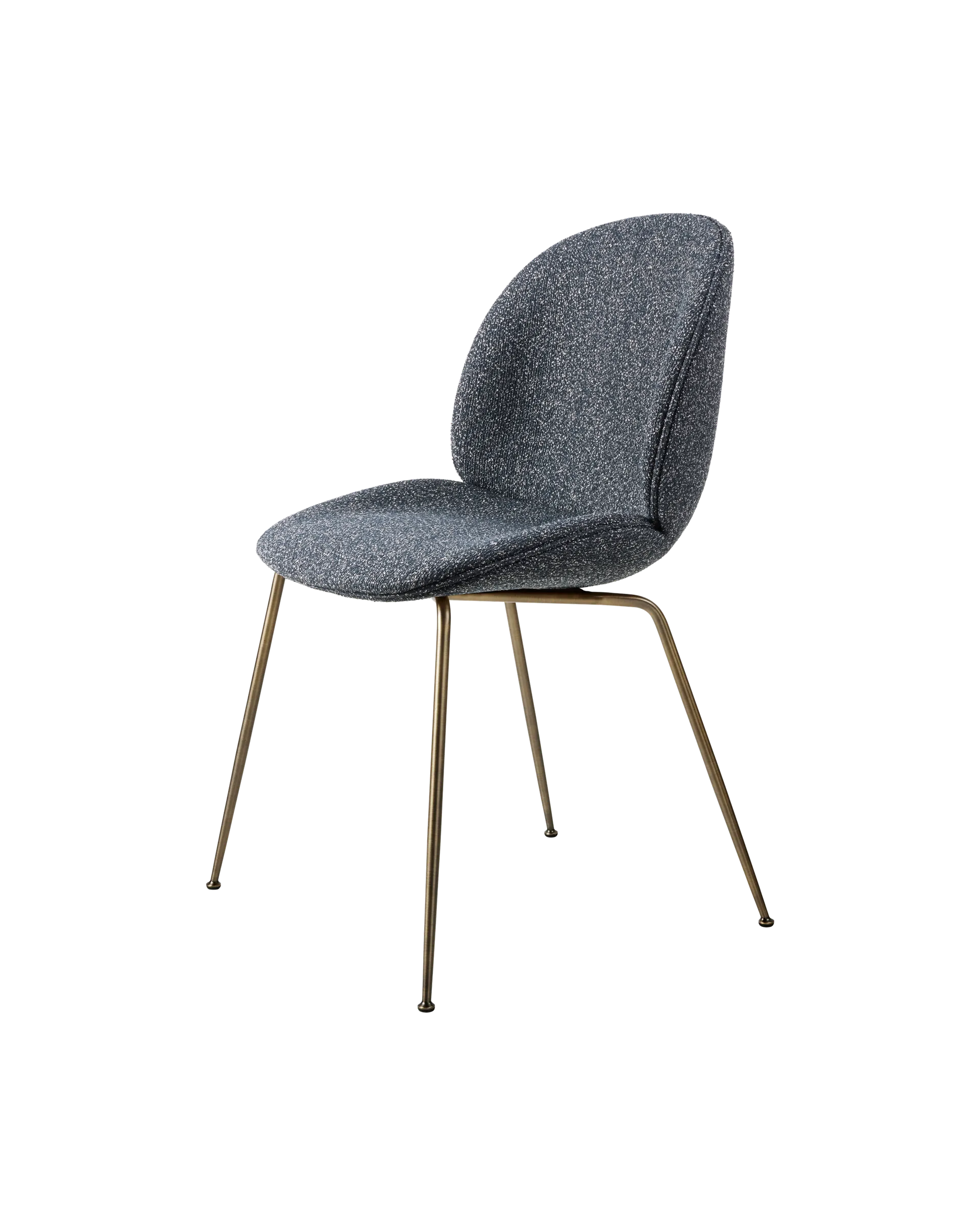 GUBI Beetle Dining Chair, Fully Upholstered (Around Bouclé, Dedar (023, Standard), Conic base, Antique Brass)