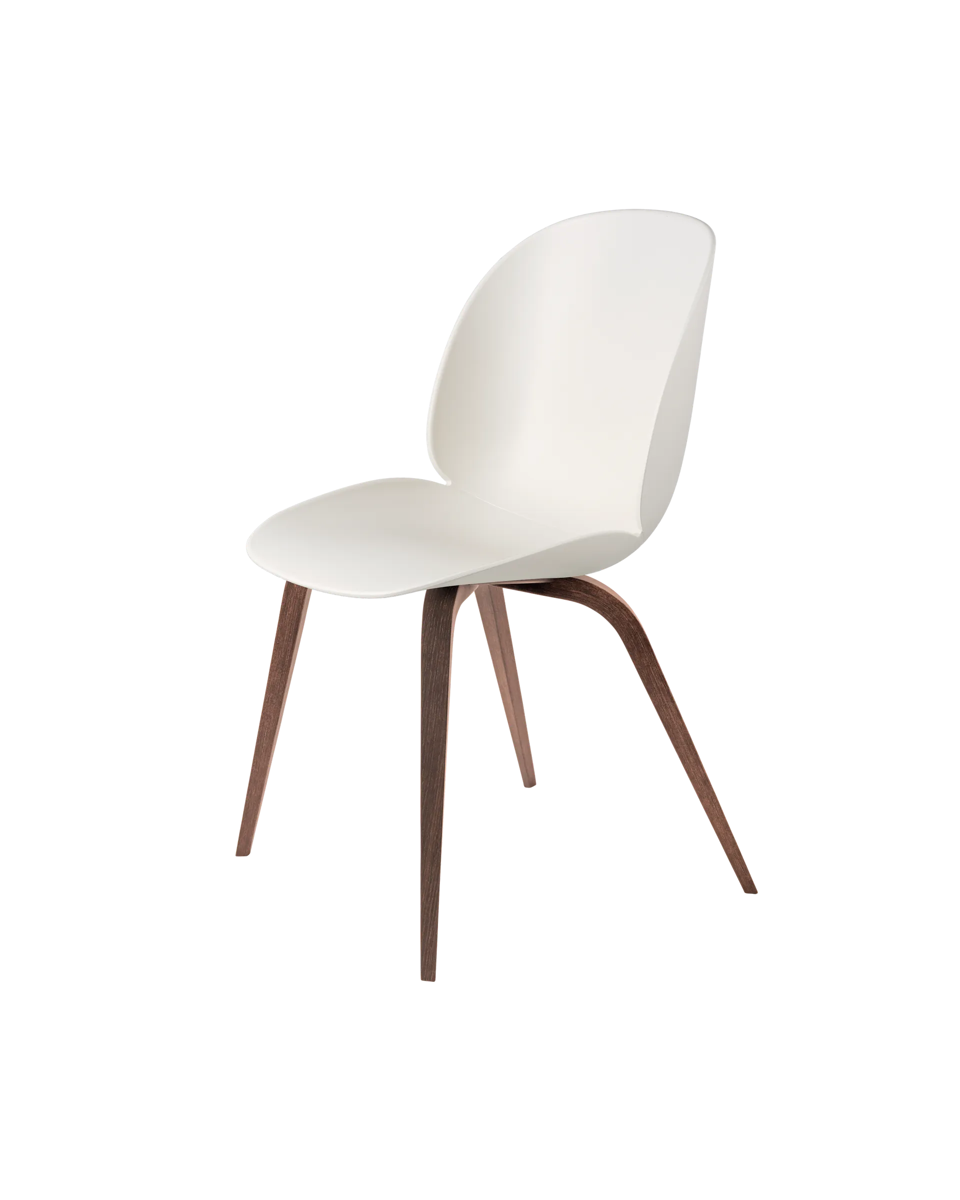 GUBI Beetle Dining Chair, Un-Upholstered (Wood base, Alabaster White, American Walnut)