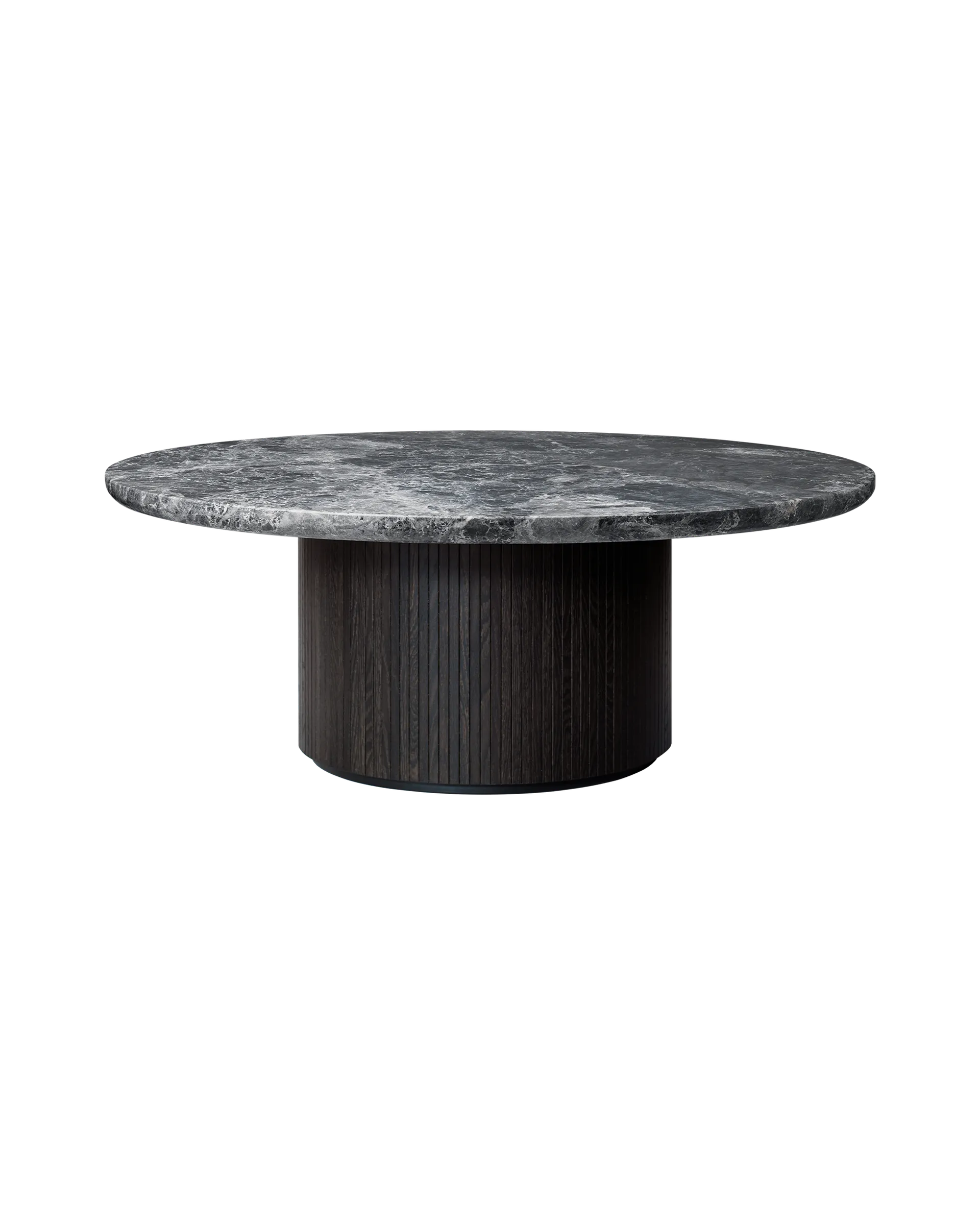 GUBI Moon Coffee Table, Round (Brown/Black Stained Veneer Oak Lacquered, Grey Emperador Marble, Ø120 x H45 cm)