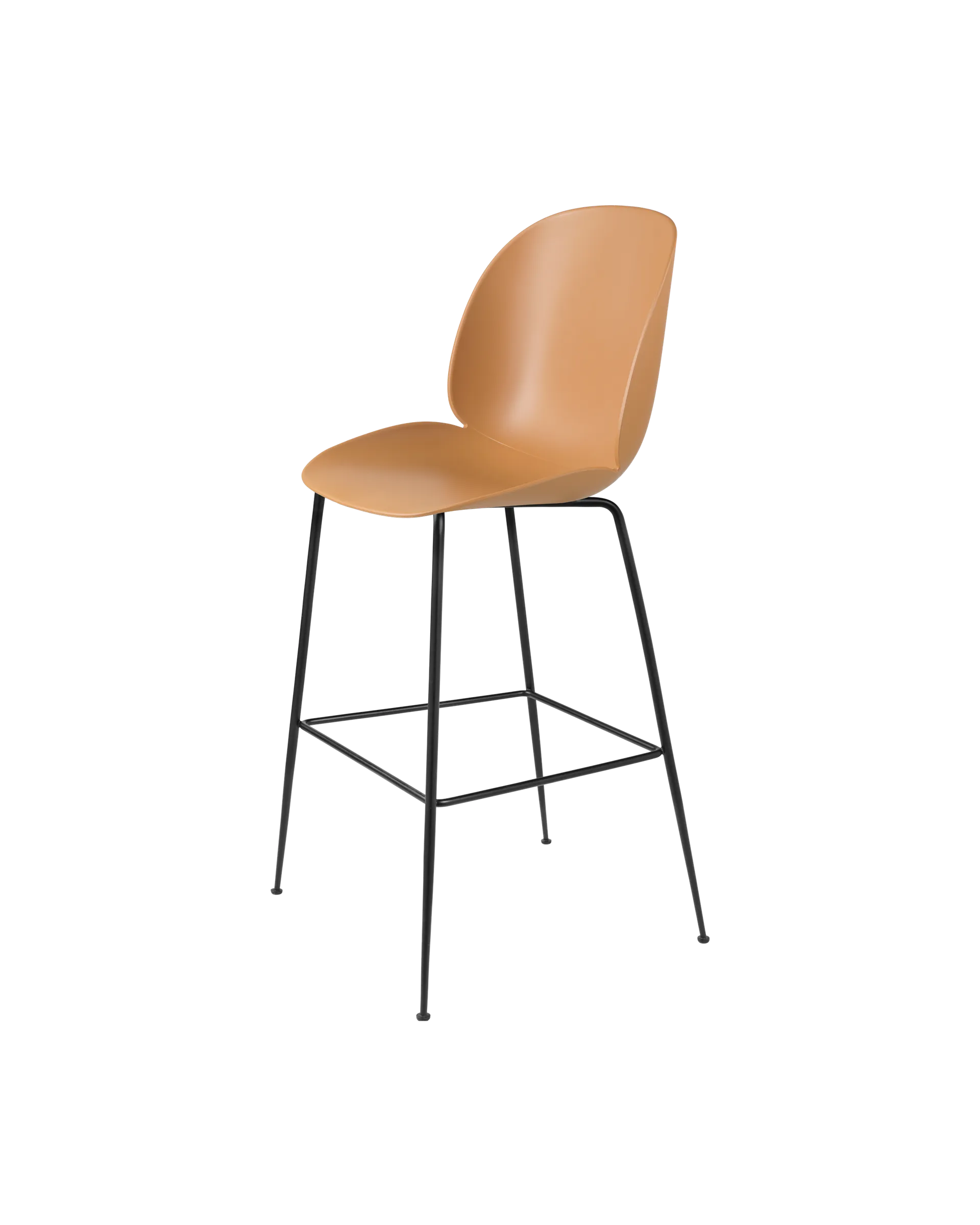GUBI Beetle Bar Chair, Un-Upholstered (Conic base, Amber Brown, Black Matt)