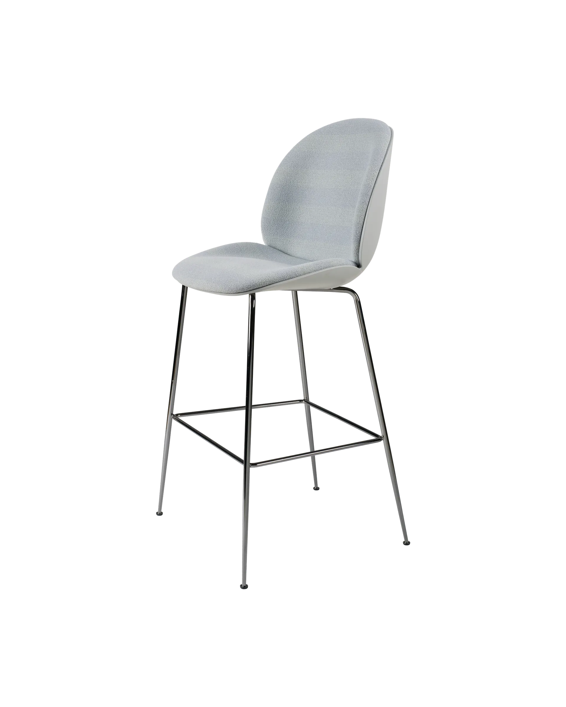 GUBI Beetle Bar Chair, 3D Veneer & Front Upholstered (Kvadrat Sahco, Acca Stripe 0731, Lunar Gray, Black Chrome)