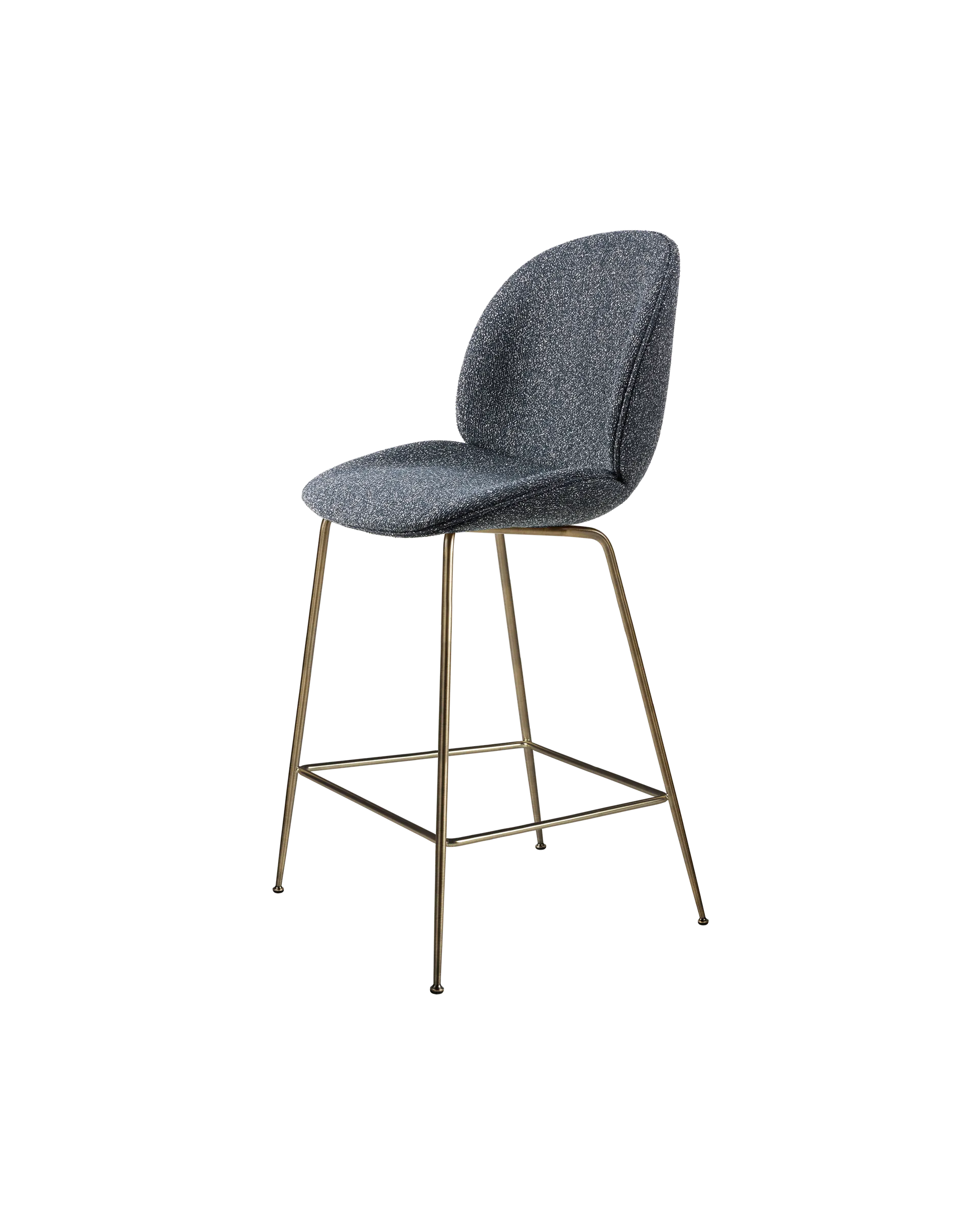 GUBI Beetle Counter Chair, Fully Upholstered (Around Bouclé, Dedar (023, Standard), Conic base, Antique Brass)