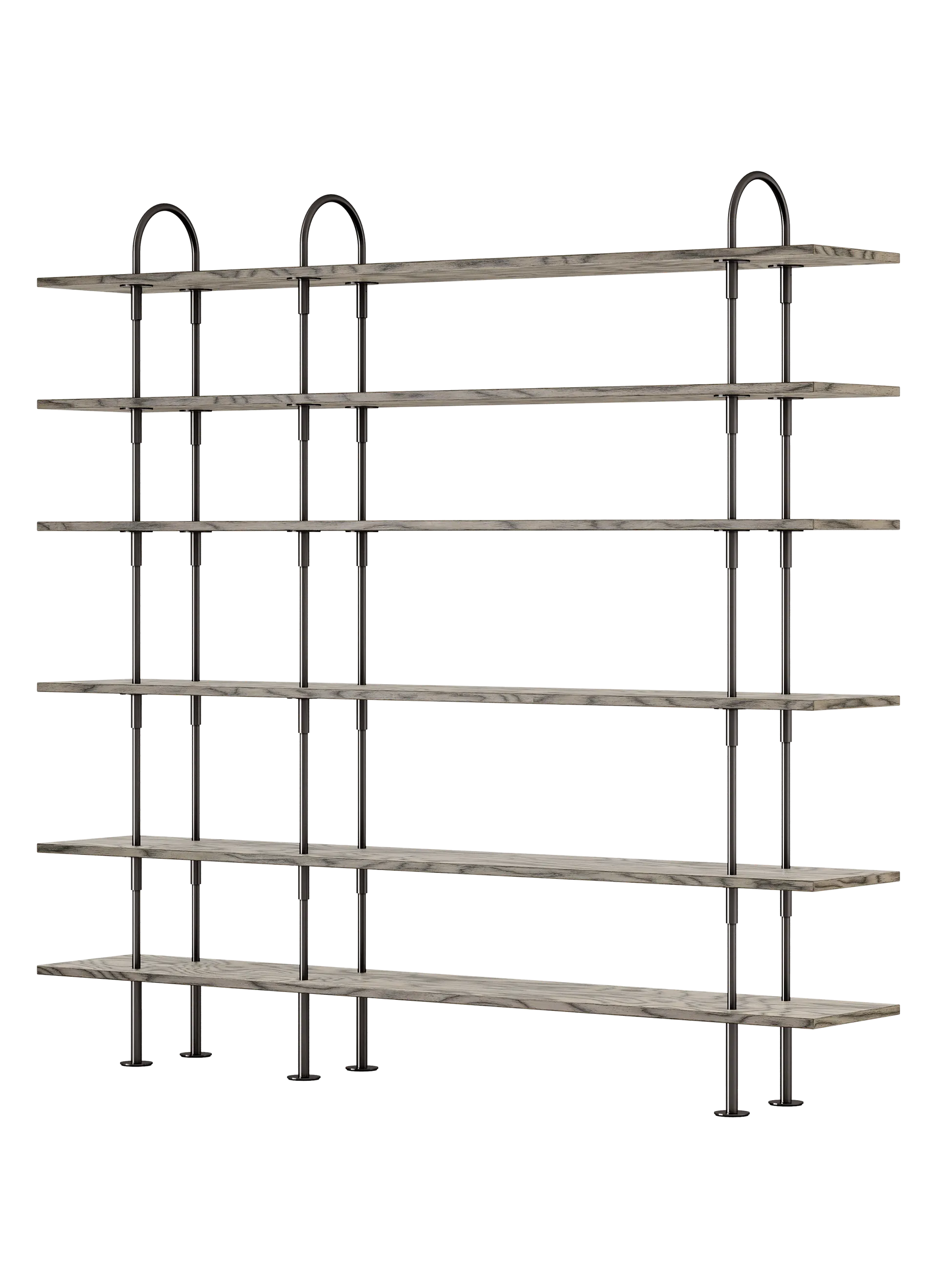 GUBI Keen Shelving System (208 cm, 198 cm - 6 Shelves, ALPI Sottsass Gray, Black Brass)