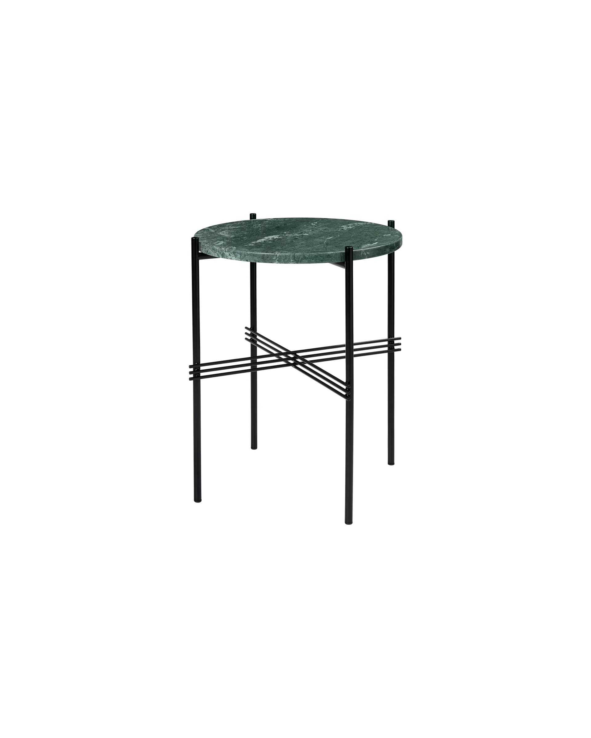 GUBI TS Side Table, Round (Green Guatemala Marble, Black base)