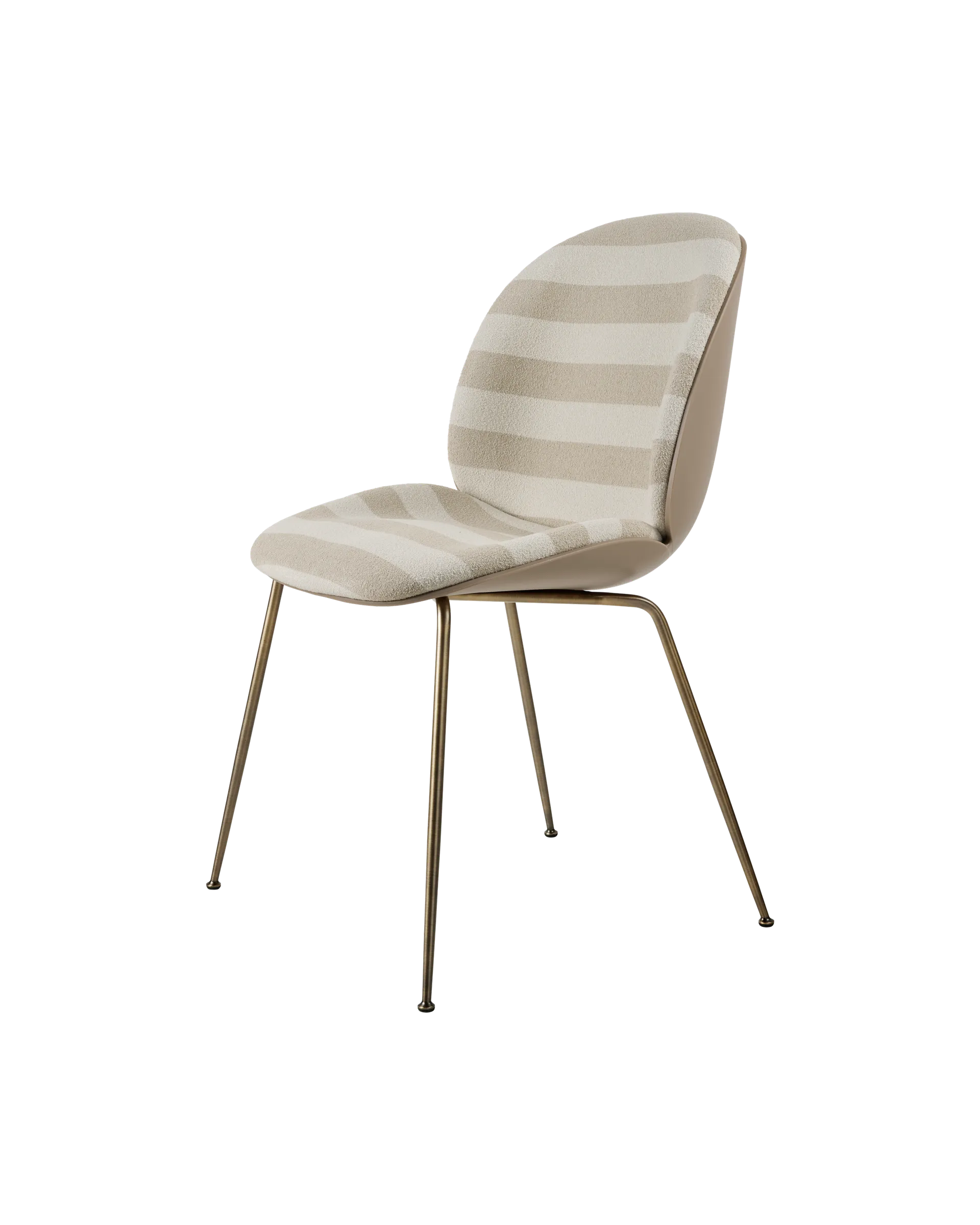 GUBI Beetle Dining Chair, Front Upholstered (Kvadrat Sahco, Acca Stripe 0131, Antique Brass, New Beige)