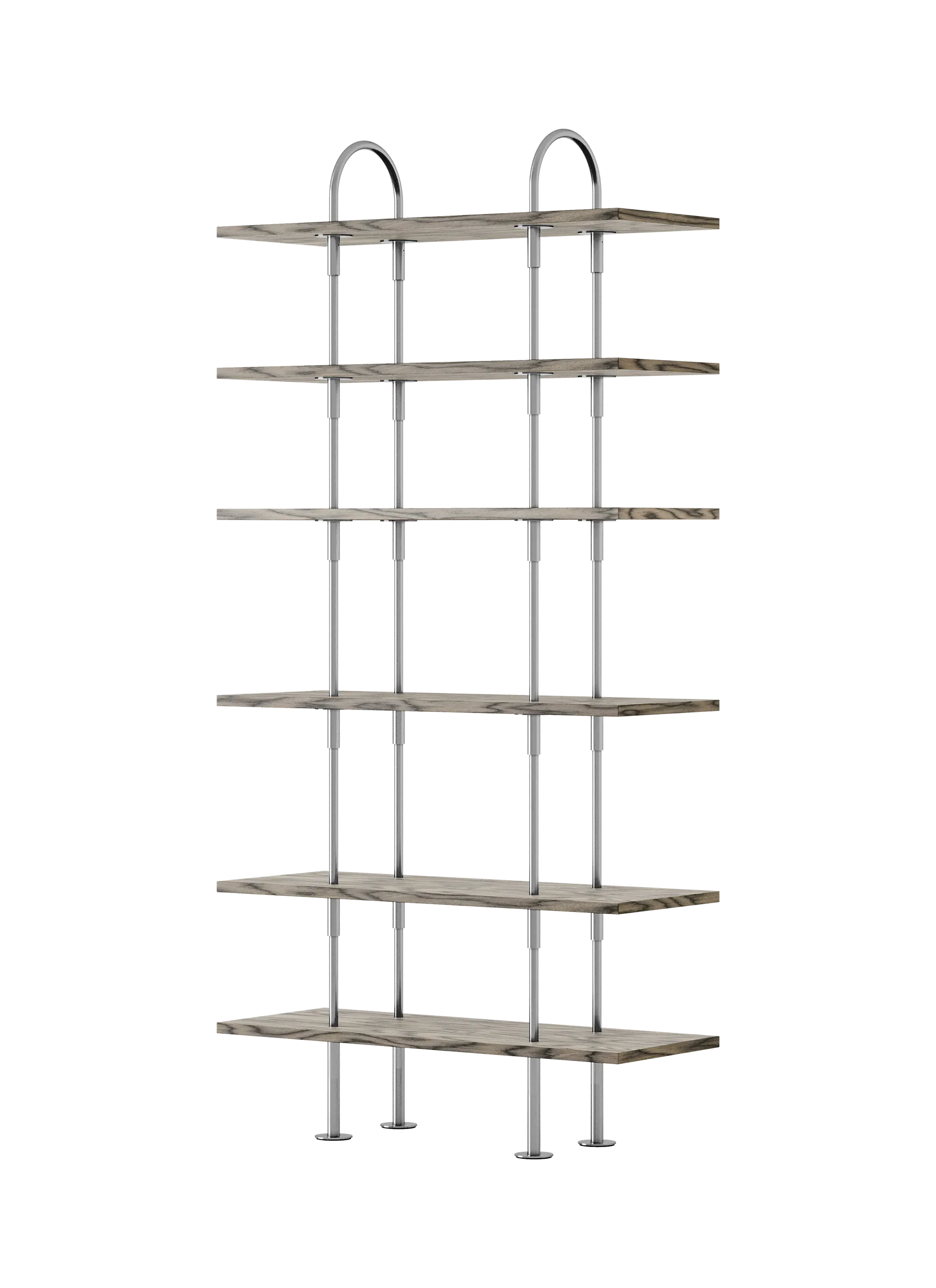 GUBI Keen Shelving System (96 cm, 198 cm - 6 Shelves, ALPI Sottsass Gray, Satin Stainless Steel)