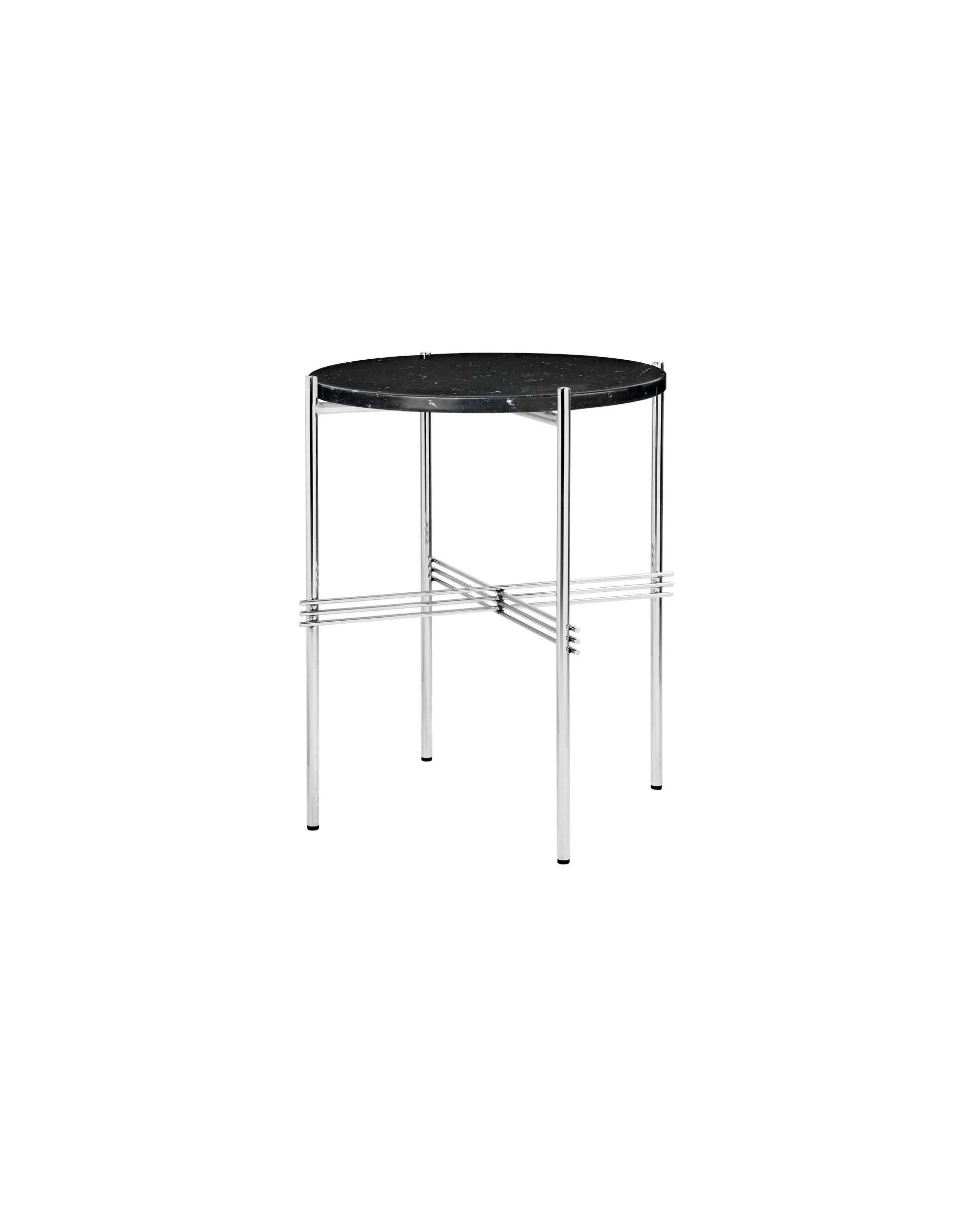 GUBI TS Side Table, Round (Polished Steel, Black Marquina Marble)