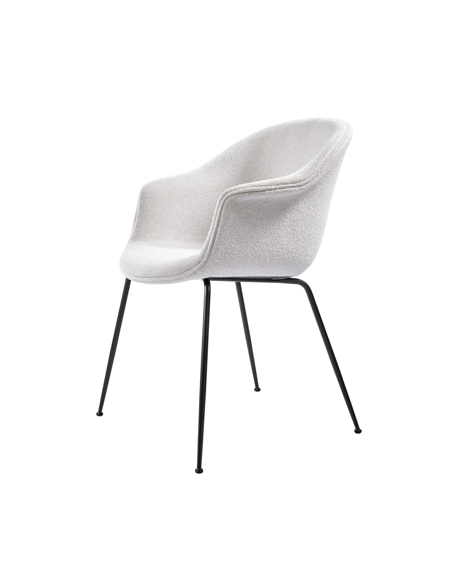 GUBI Bat Dining Chair, Fully Upholstered (Light Bouclé, GUBI (001, Standard), Conic base, Black Matt)