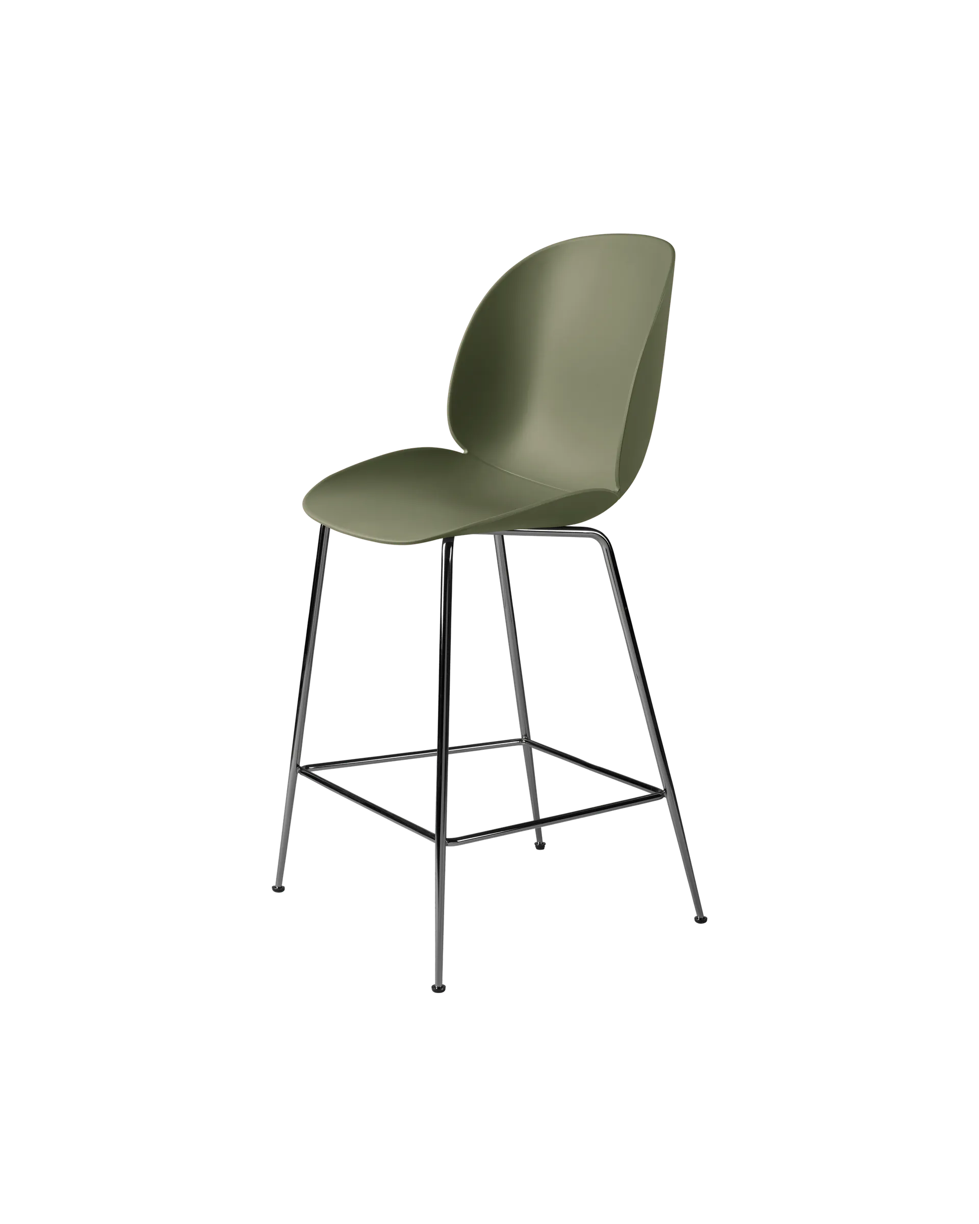 GUBI Beetle Counter Chair, Un-Upholstered (Conic base, Fern Green, Black Chrome)