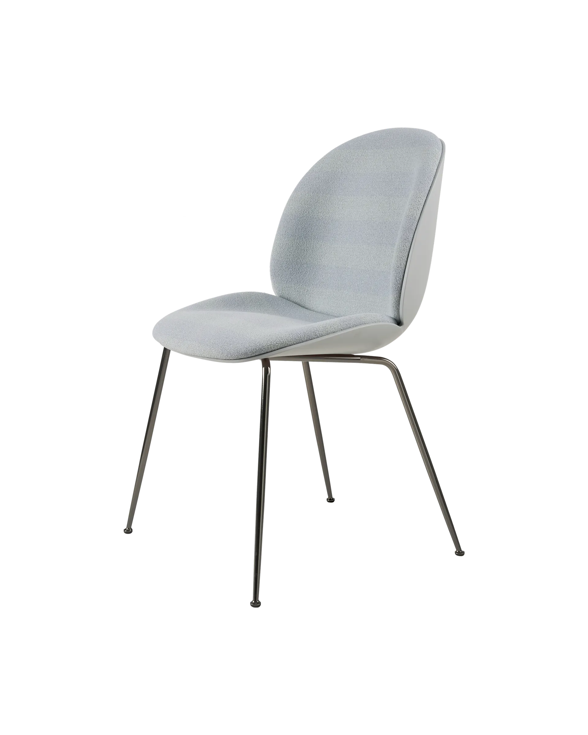 GUBI Beetle Dining Chair, Front Upholstered (Kvadrat Sahco, Acca Stripe 0731, Black Chrome, Lunar Gray)