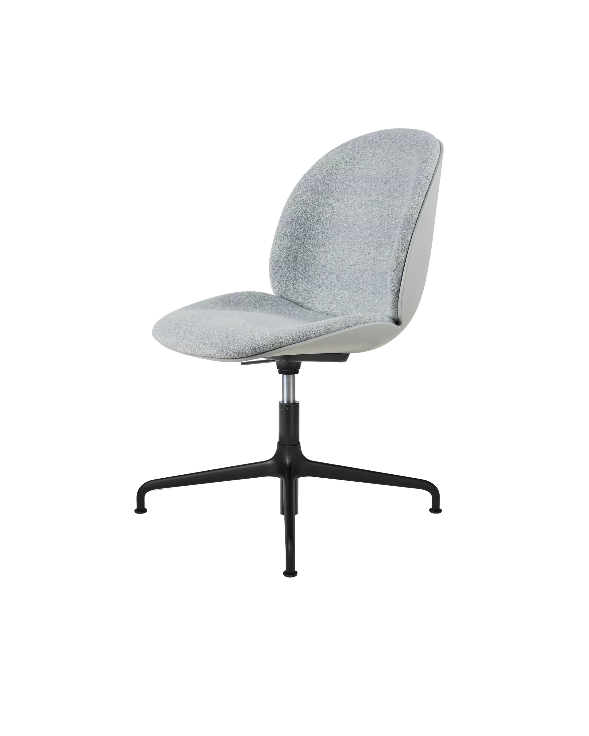 GUBI Beetle Meeting Chair, 3D Veneer & Front Upholstered (Kvadrat Sahco, Acca Stripe 0731, Height adjustable 4-star base, Lunar Gray, Black Matt)