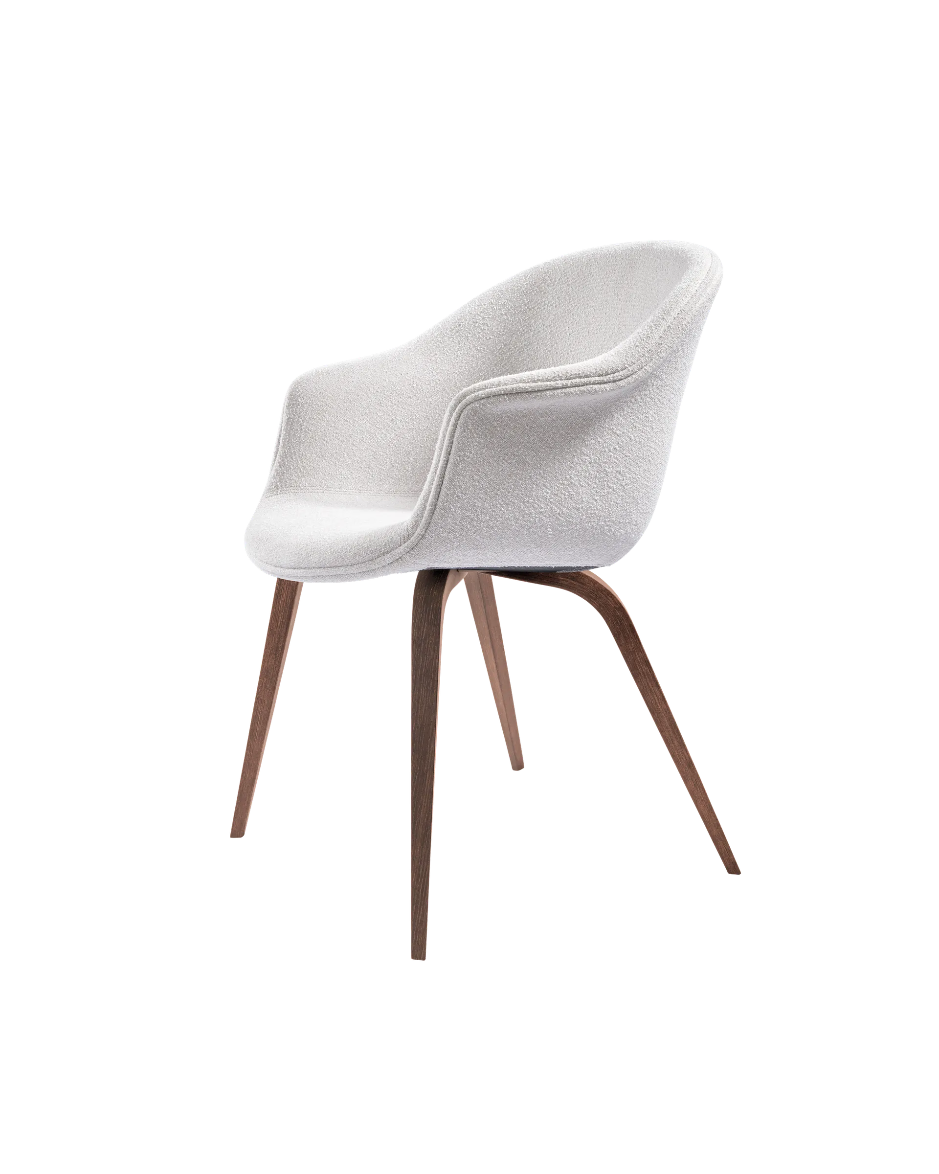 GUBI Bat Dining Chair, Fully Upholstered (Light Bouclé, GUBI (001, Standard), Wood base, American Walnut)