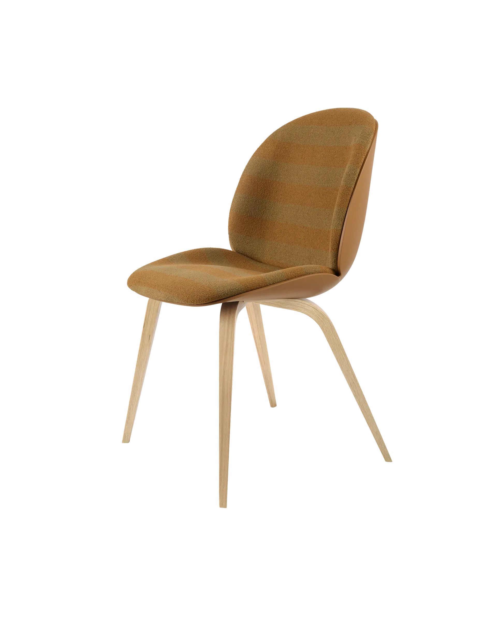 GUBI Beetle Dining Chair, Front Upholstered (Kvadrat Sahco, Acca Stripe 0331, Oak Semi Matt, Amber Brown)