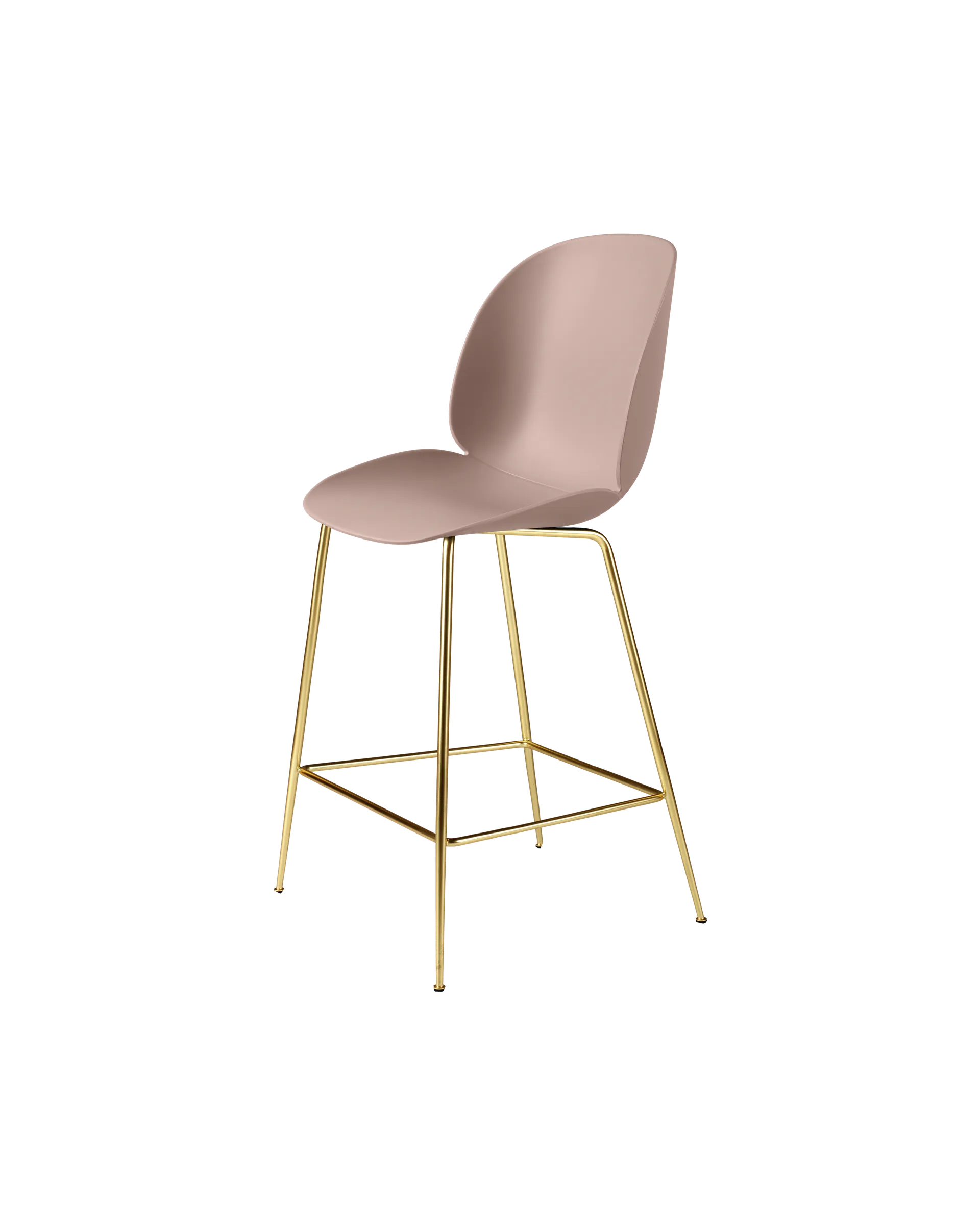 GUBI Beetle Counter Chair, Un-Upholstered (Conic base, Sweet Pink, Brass Semi Matt)