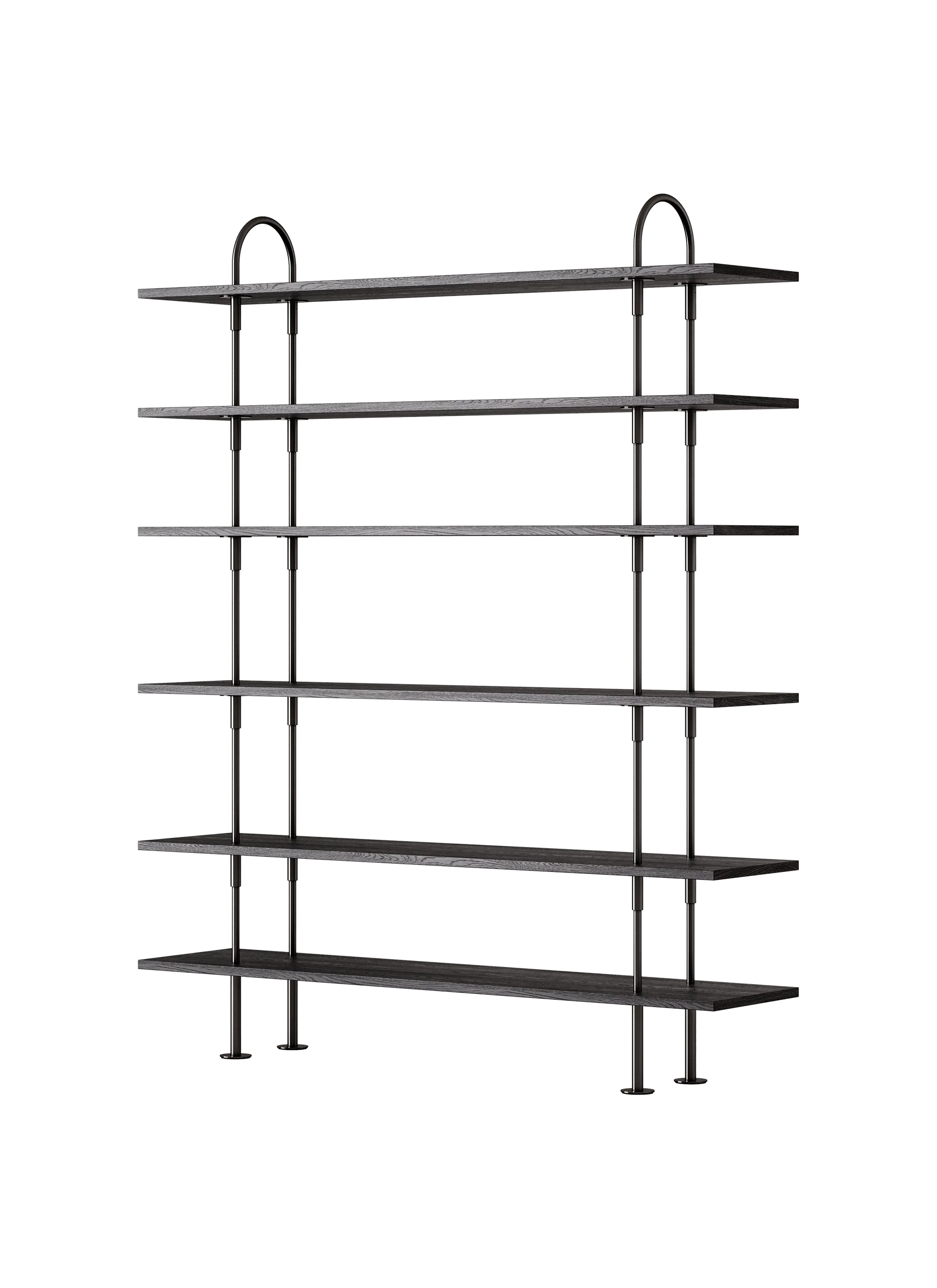 GUBI Keen Shelving System (160 cm, 198 cm - 6 Shelves, Brown/Black Ash Veneer, Black Brass)