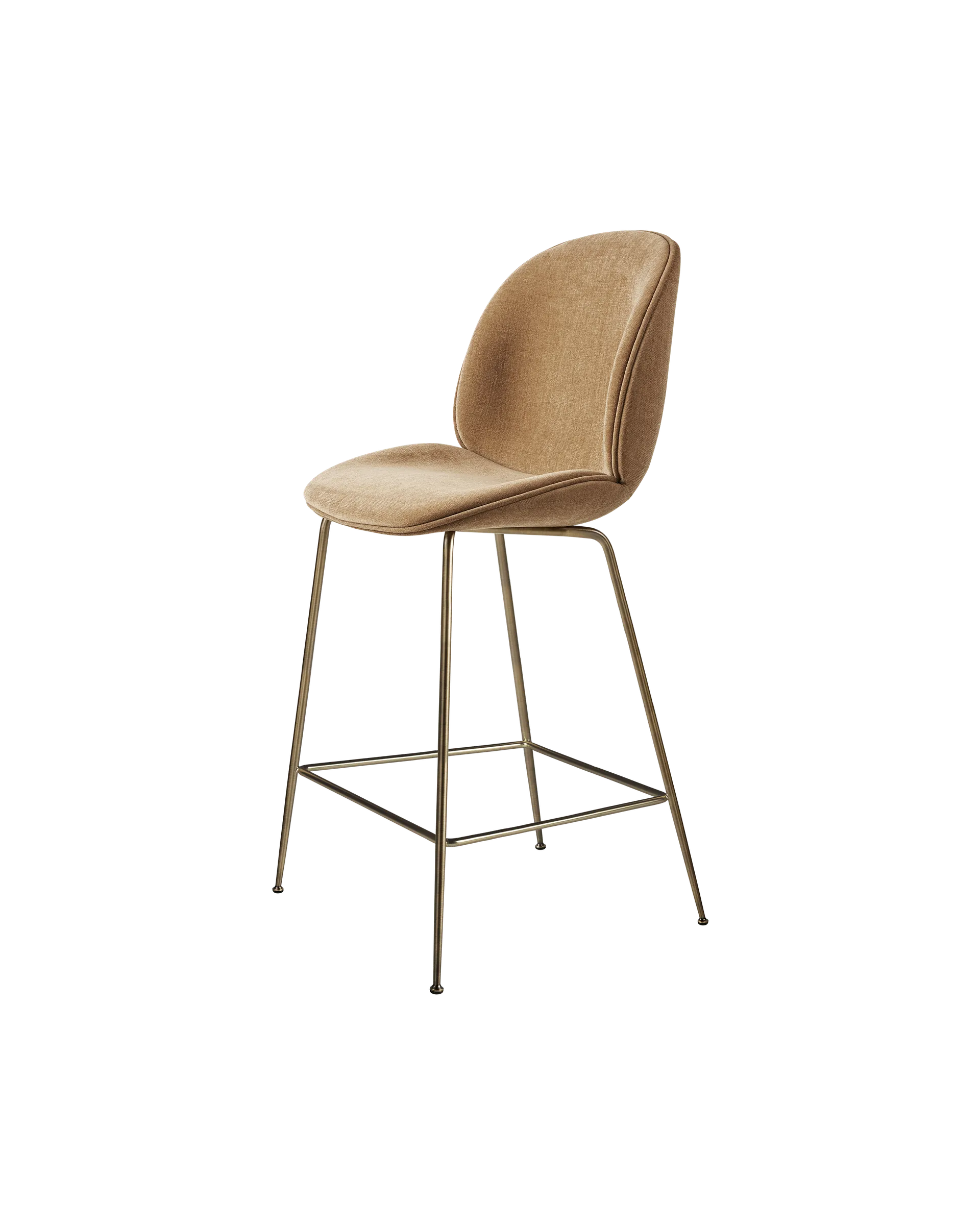 GUBI Beetle Counter Chair, Fully Upholstered (Conic base, Antique Brass, Belsuede Special FR, Dedar (003, Standard))
