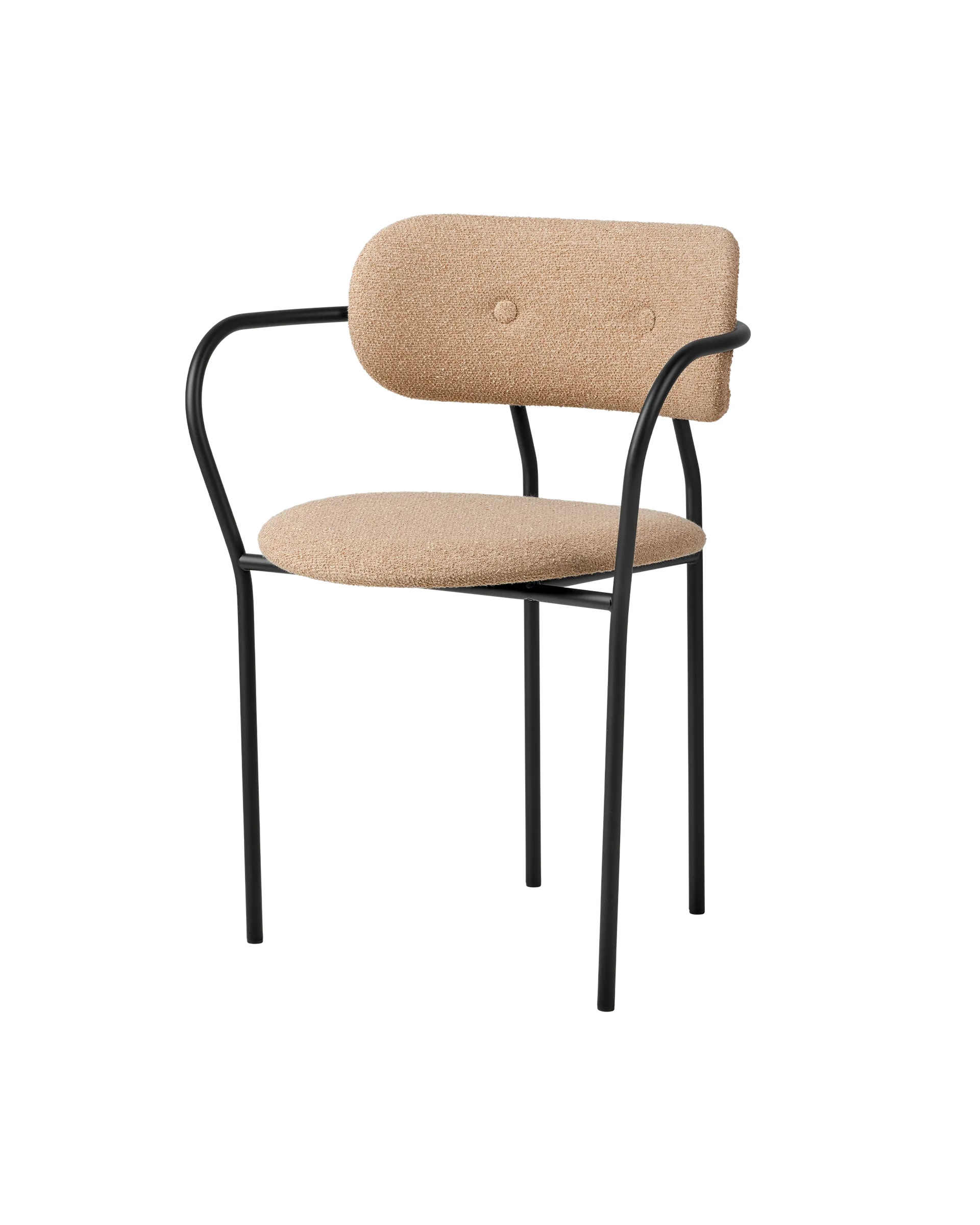 GUBI Coco Dining Armchair, Fully Upholstered (Around Bouclé, Dedar (004, Standard), Black, Black Matt)