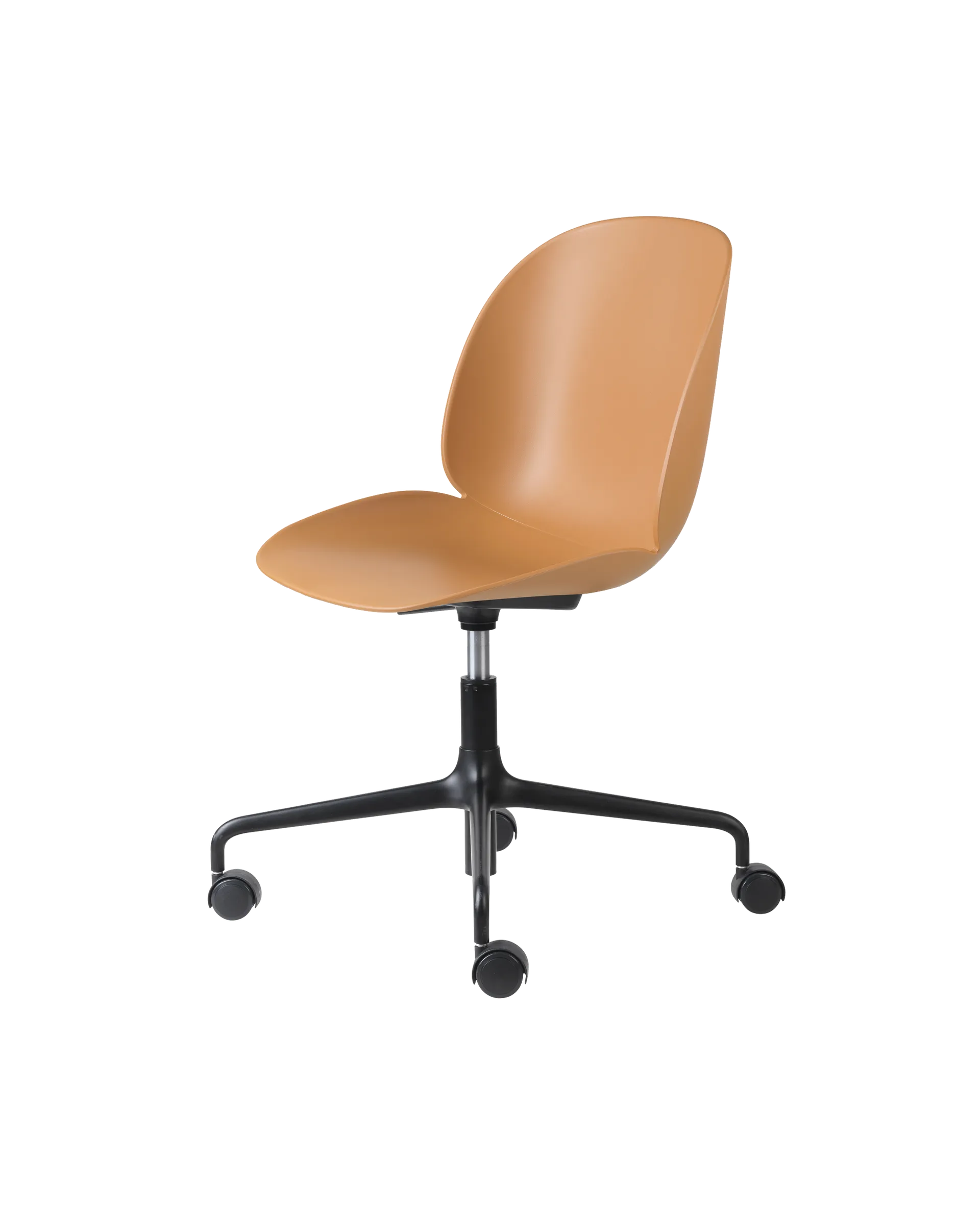 GUBI Beetle Meeting Chair, Un-Upholstered (Amber Brown, Height adjustable 4-star base w. castors)