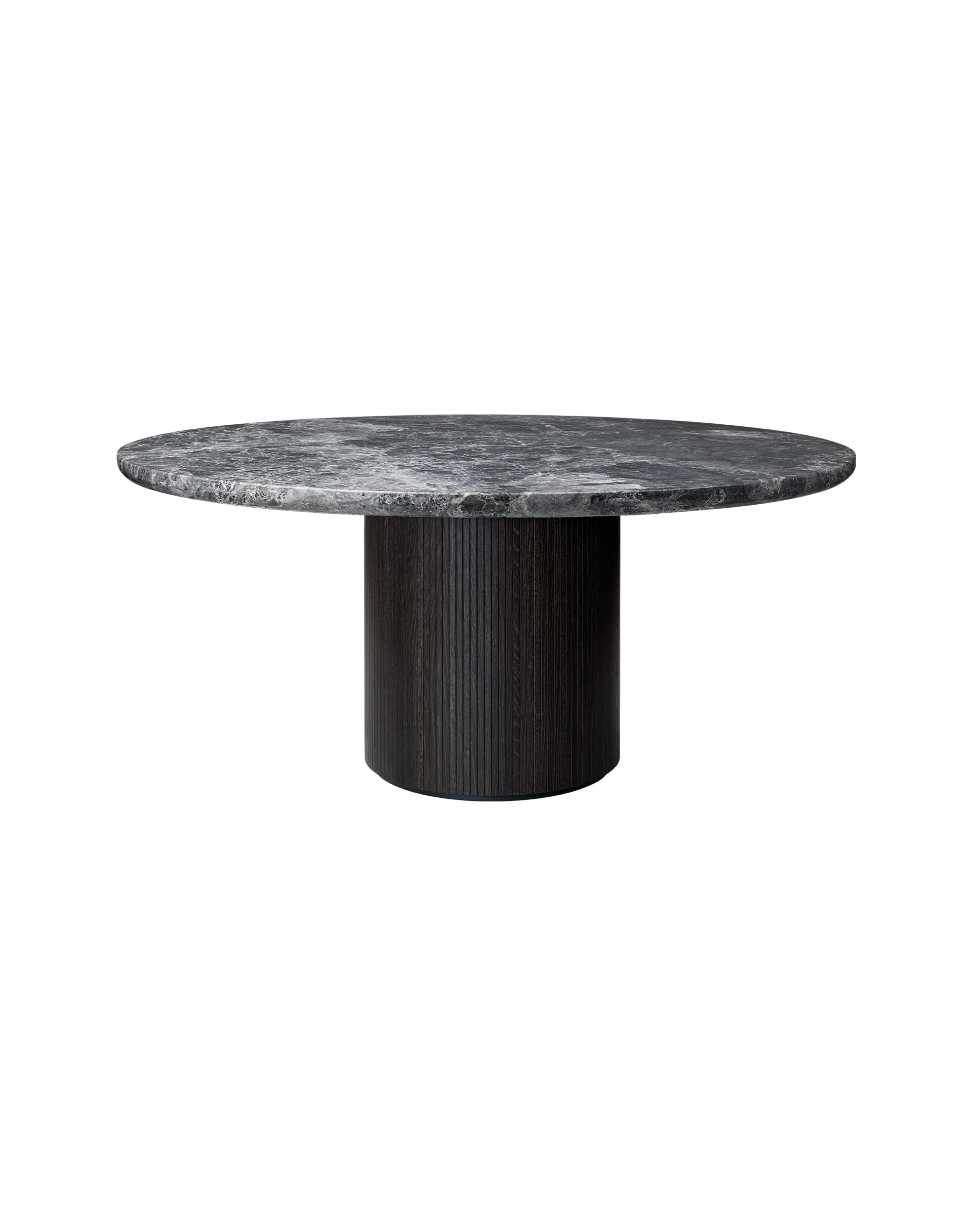 GUBI Moon Dining Table, Round (Brown/Black Stained Veneer Oak Lacquered, Grey Emperador Marble, Ø150 cm)