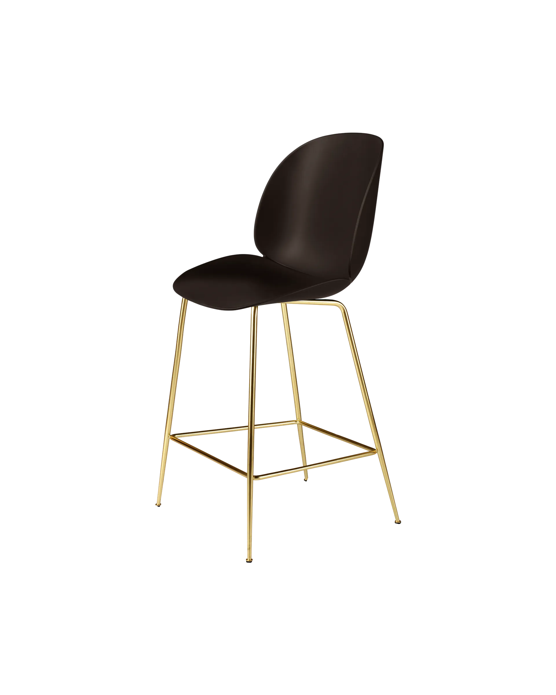 GUBI Beetle Counter Chair, Un-Upholstered (Conic base, Mocha Brown, Brass Semi Matt)