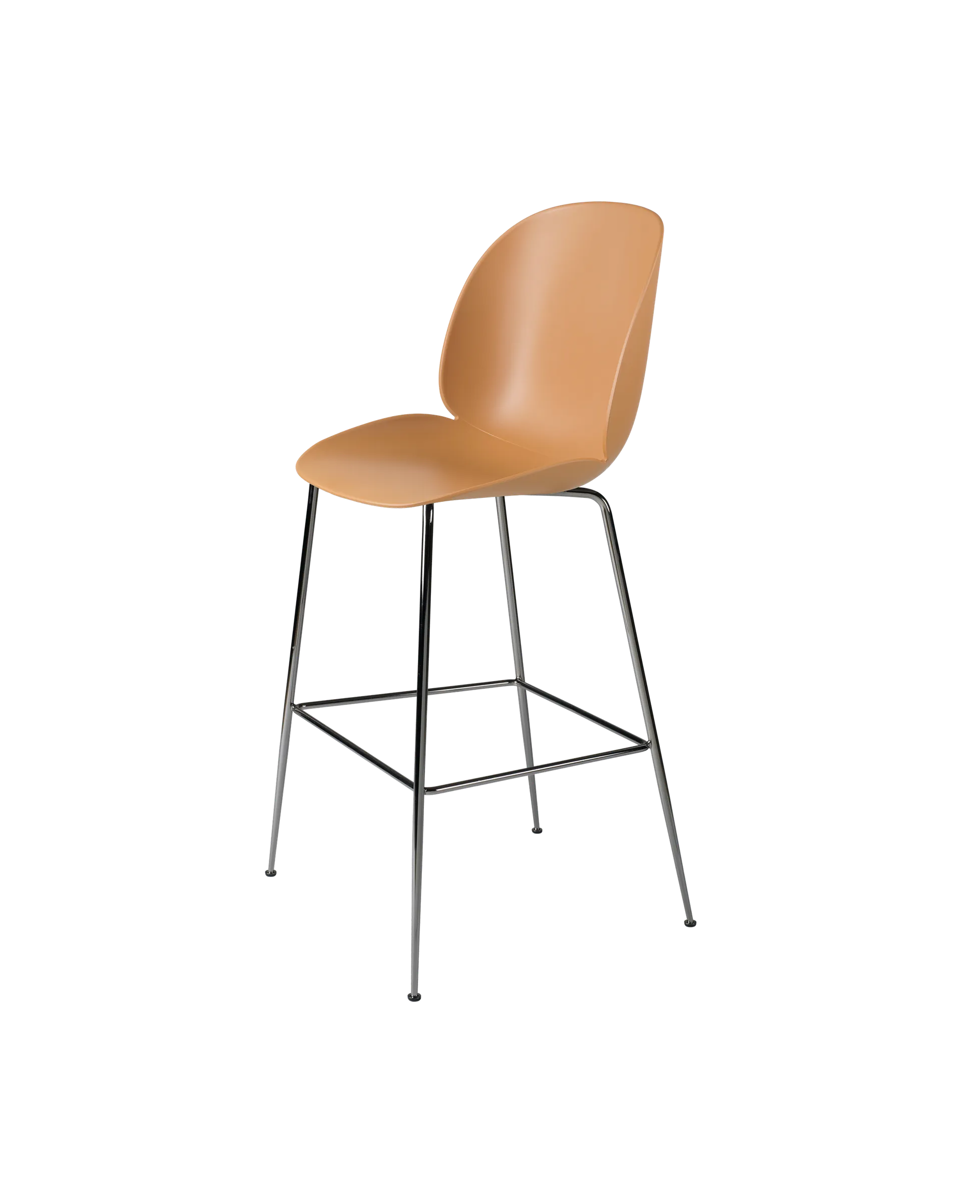 GUBI Beetle Bar Chair, Un-Upholstered (Conic base, Amber Brown, Black Chrome)