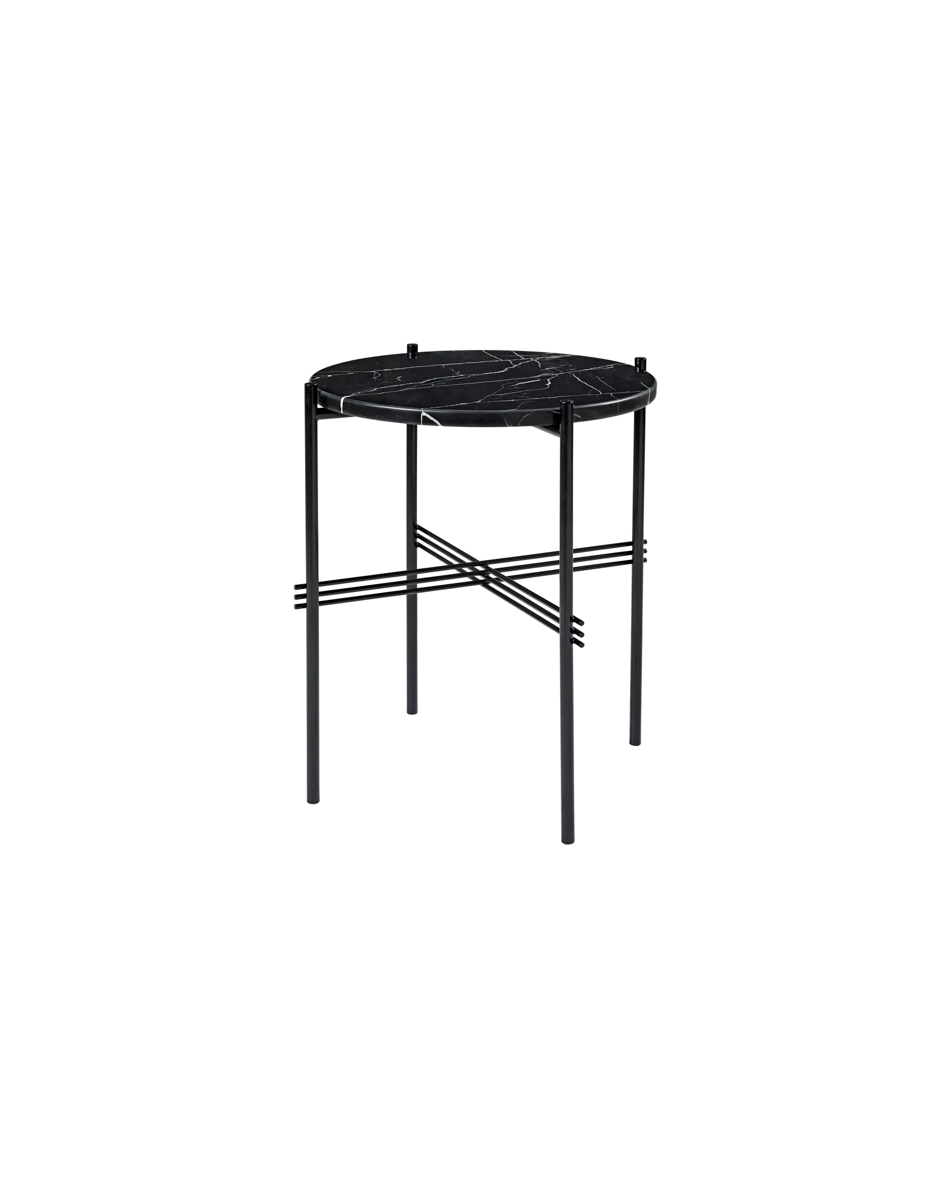 GUBI TS Side Table, Round (Black base, Black Marquina Marble)