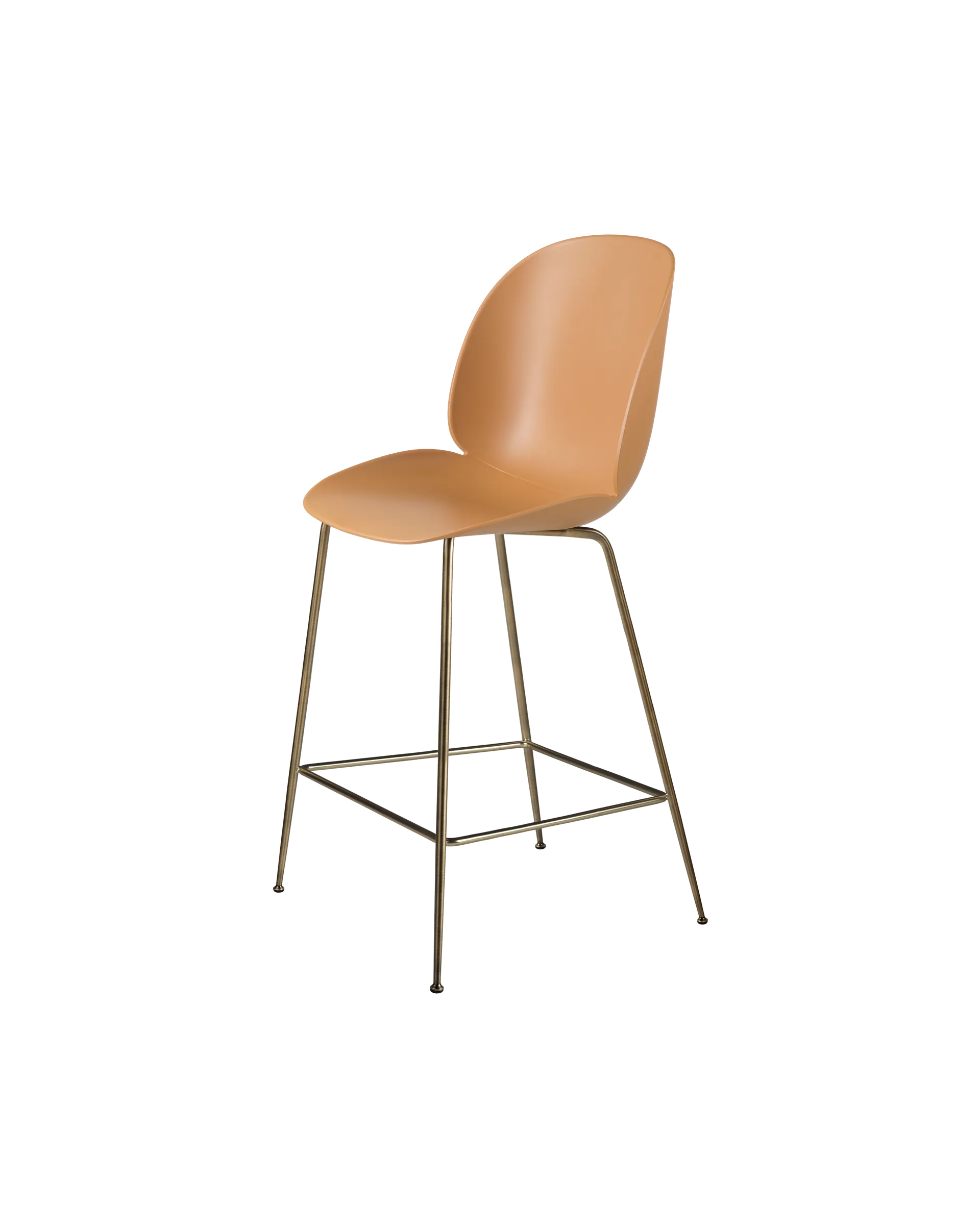 GUBI Beetle Counter Chair, Un-Upholstered (Conic base, Amber Brown, Antique Brass)