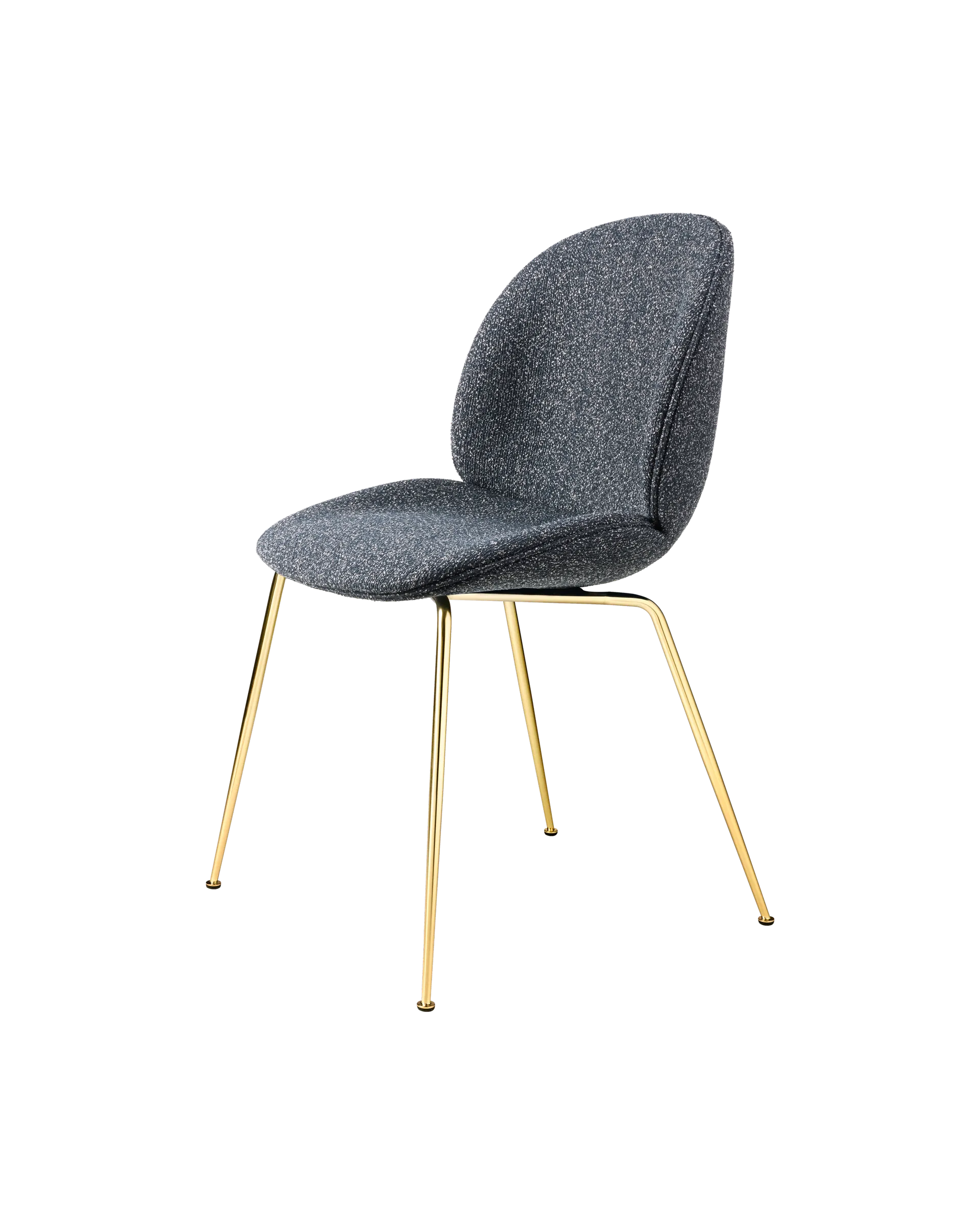 GUBI Beetle Dining Chair, Fully Upholstered (Around Bouclé, Dedar (023, Standard), Conic base, Brass Semi Matt)