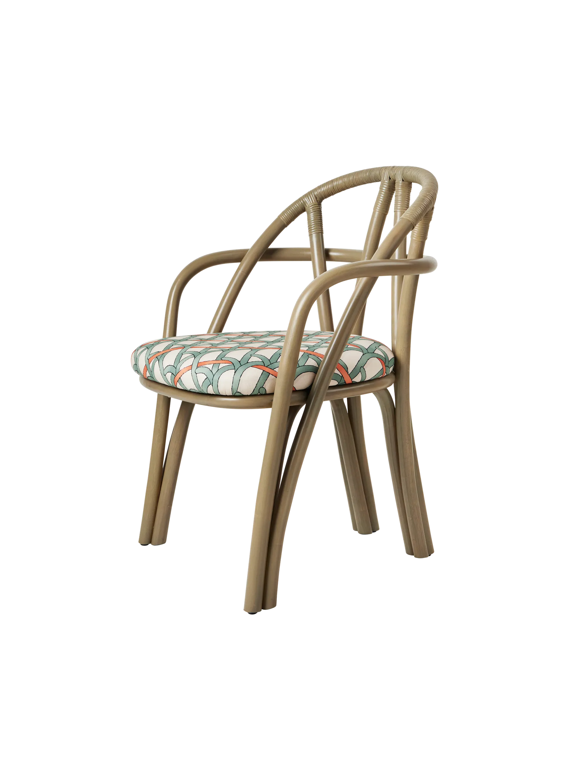GUBI Bistra Dining Armchair (Reales Pattern, GUBI (001, Standard), Olive Stained Rattan)