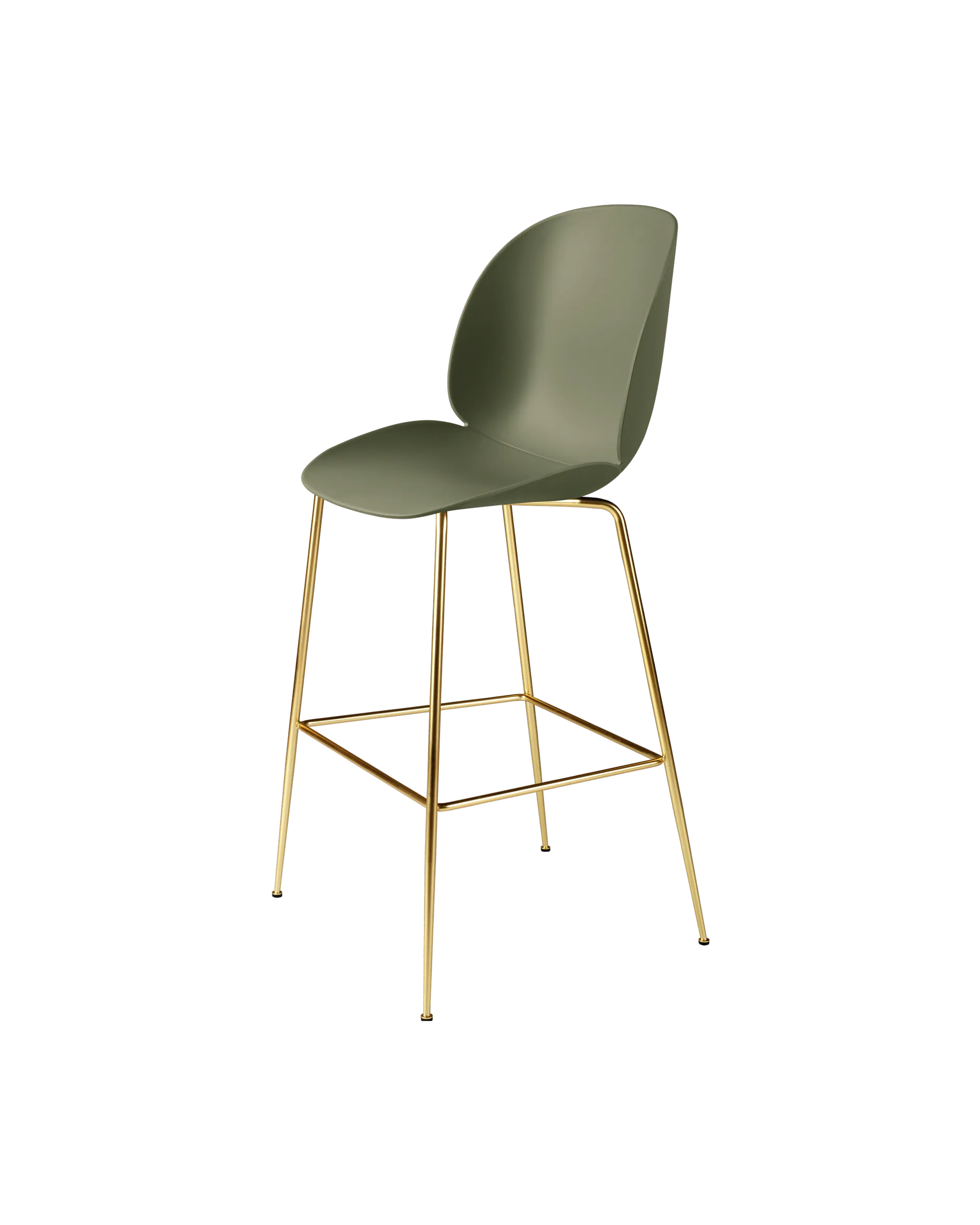 GUBI Beetle Bar Chair, Un-Upholstered (Conic base, Fern Green, Brass Semi Matt)