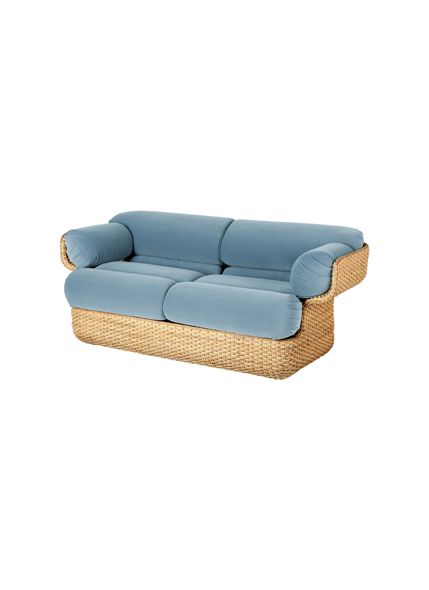 GUBI Basket Sofa (Sunday, Dedar (002, Standard), 2 seater, Lacquered Rattan Peel)