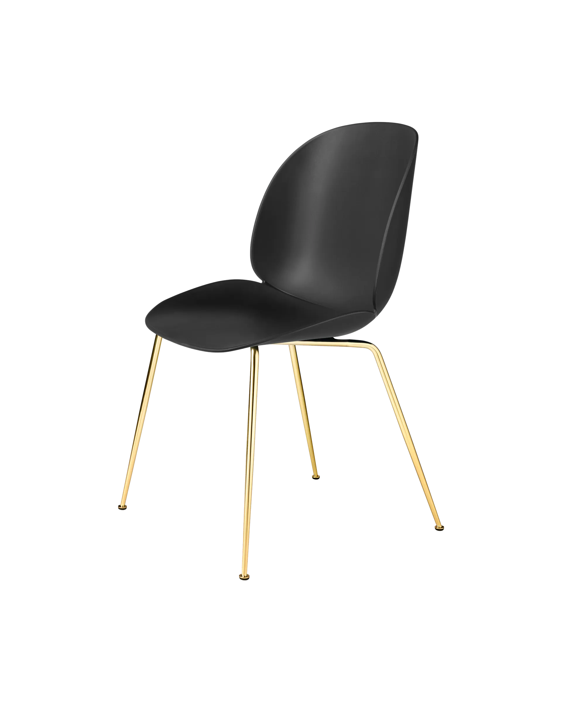GUBI Beetle Dining Chair, Un-Upholstered (Conic base, Black, Brass Semi Matt)