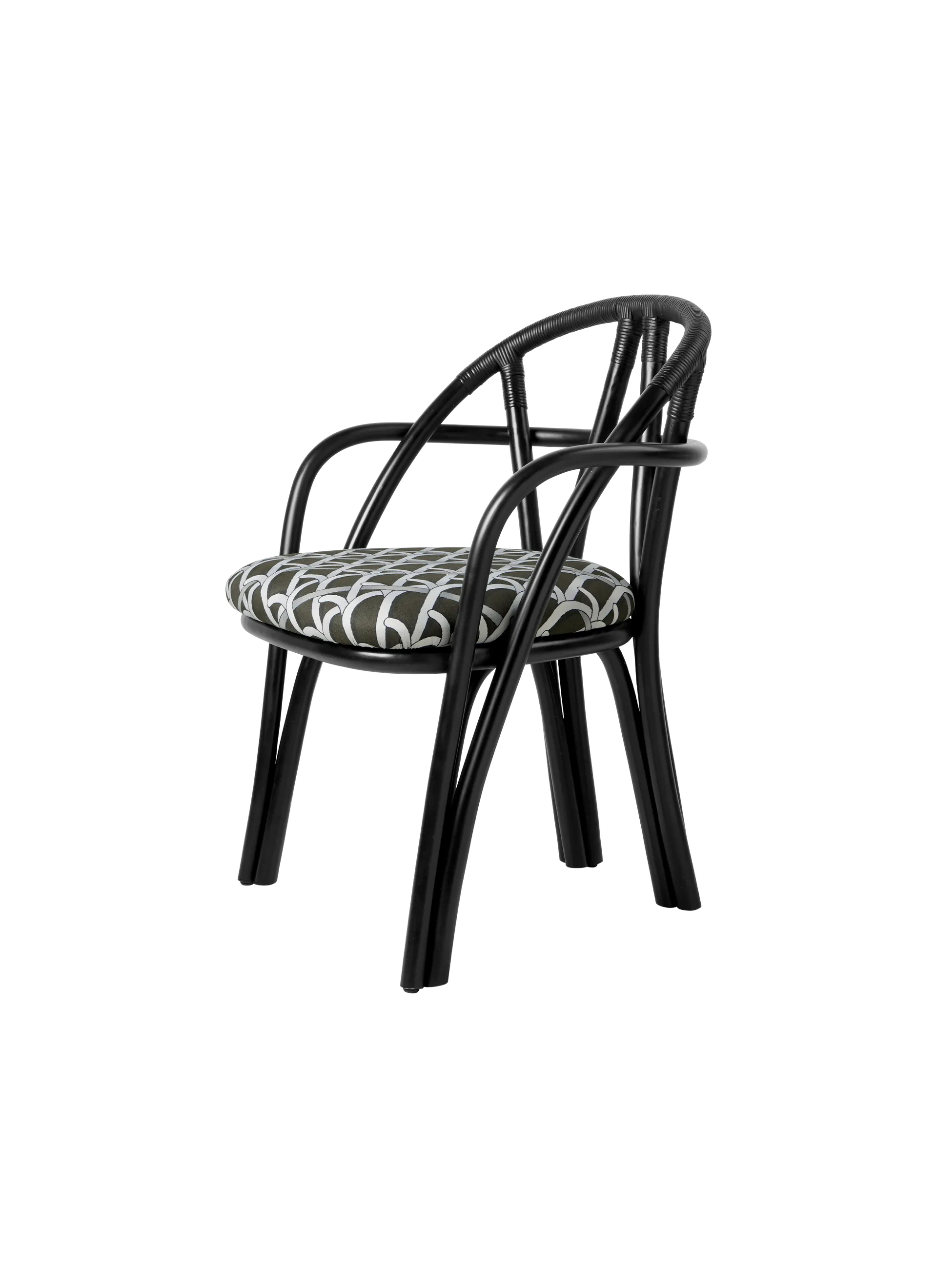 GUBI Bistra Dining Armchair (Reales Pattern, GUBI (003, Standard), Ebony Painted Rattan)