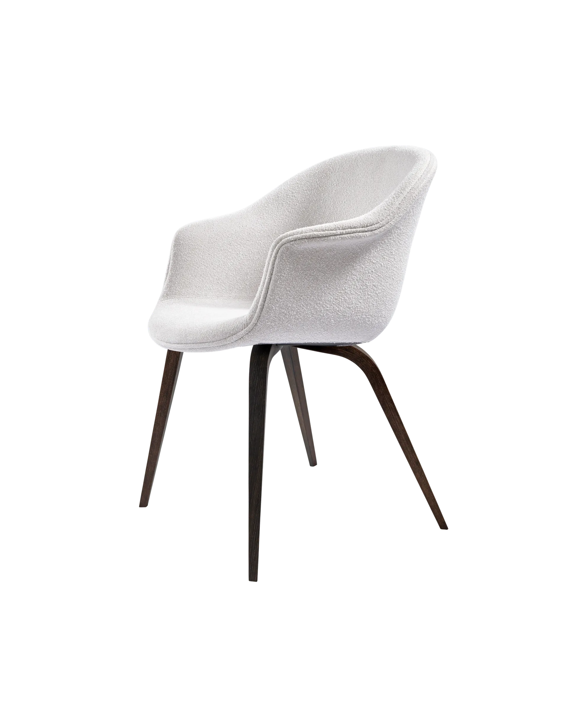 GUBI Bat Dining Chair, Fully Upholstered (Light Bouclé, GUBI (001, Standard), Wood base, Smoked Oak)