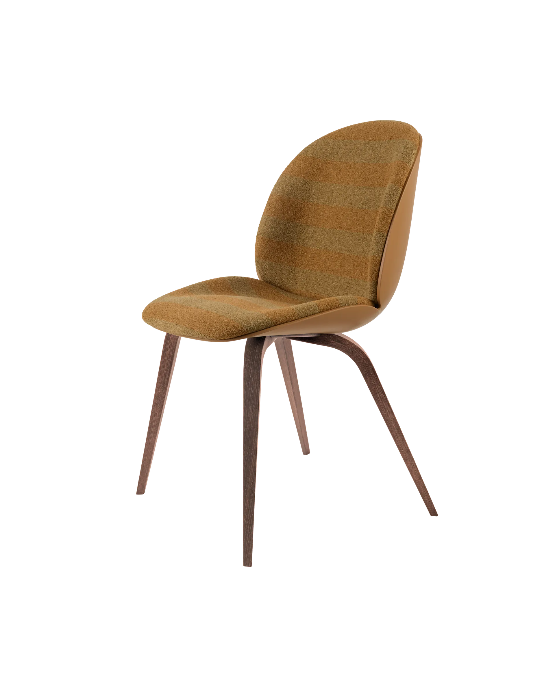 GUBI Beetle Dining Chair, Front Upholstered (Kvadrat Sahco, Acca Stripe 0331, American Walnut, Amber Brown)