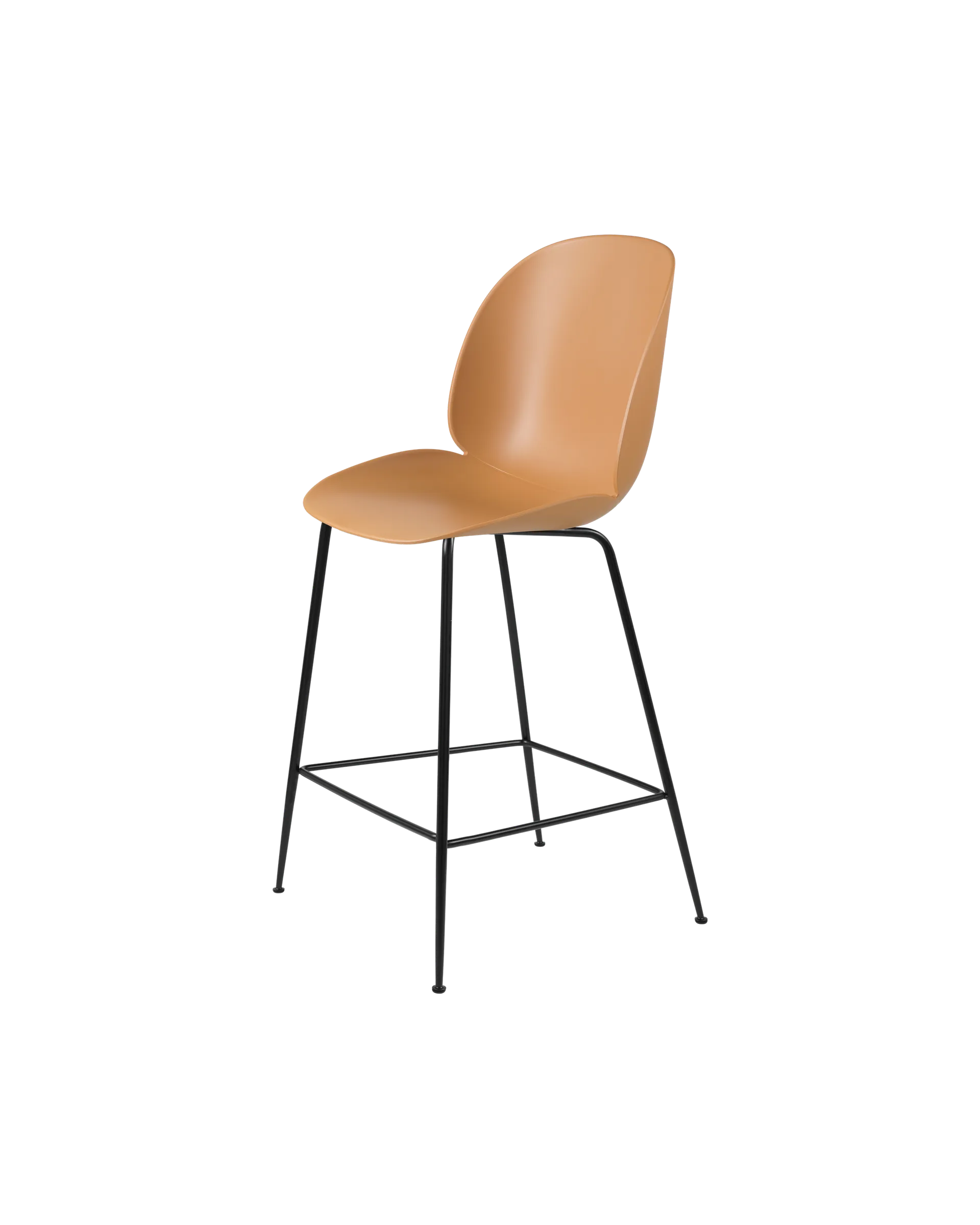 GUBI Beetle Counter Chair, Un-Upholstered (Conic base, Amber Brown, Black Matt)