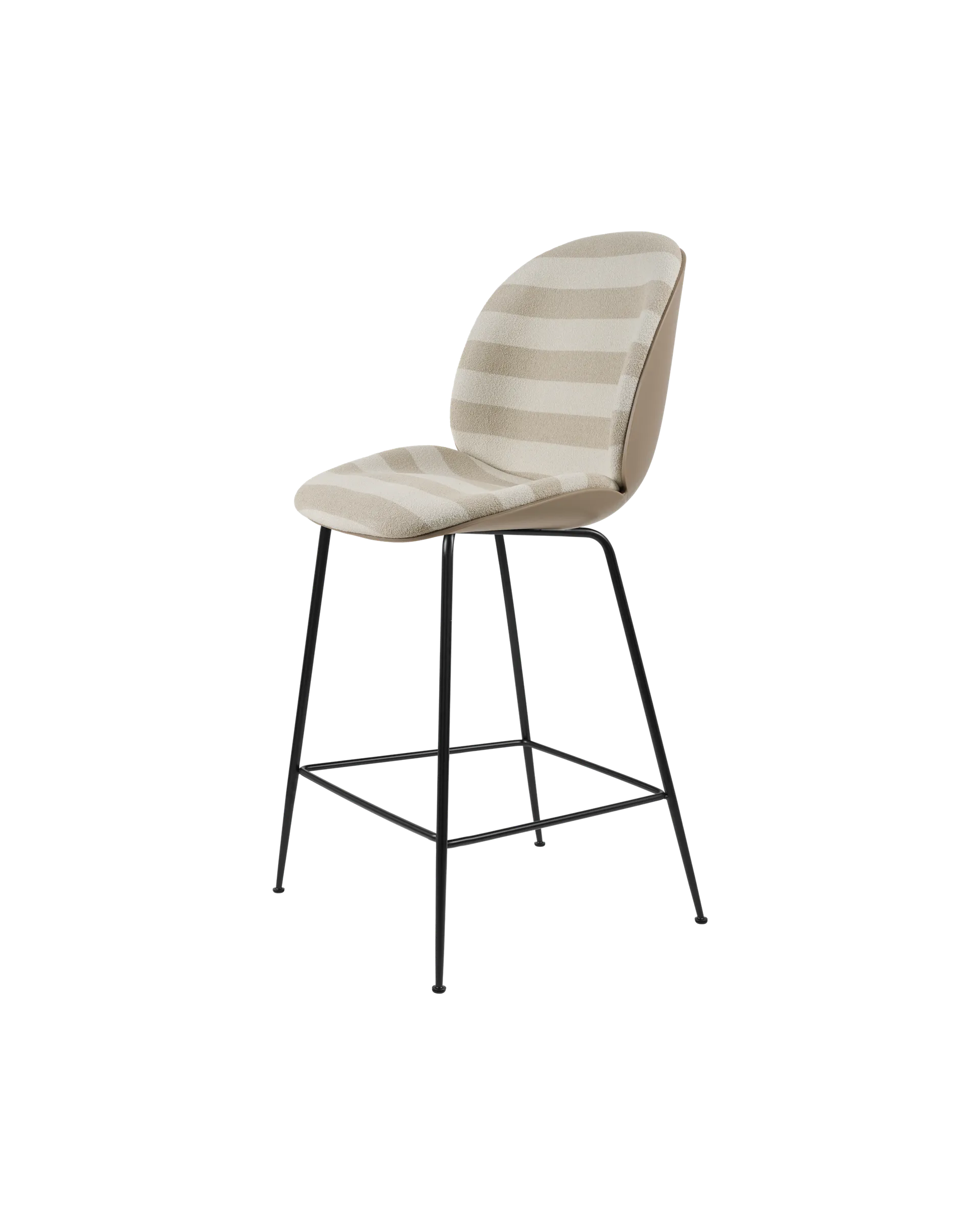 GUBI Beetle Counter Chair, 3D Veneer & Front Upholstered (New Beige, Black Matt, Kvadrat Sahco, Acca Stripe 0131)
