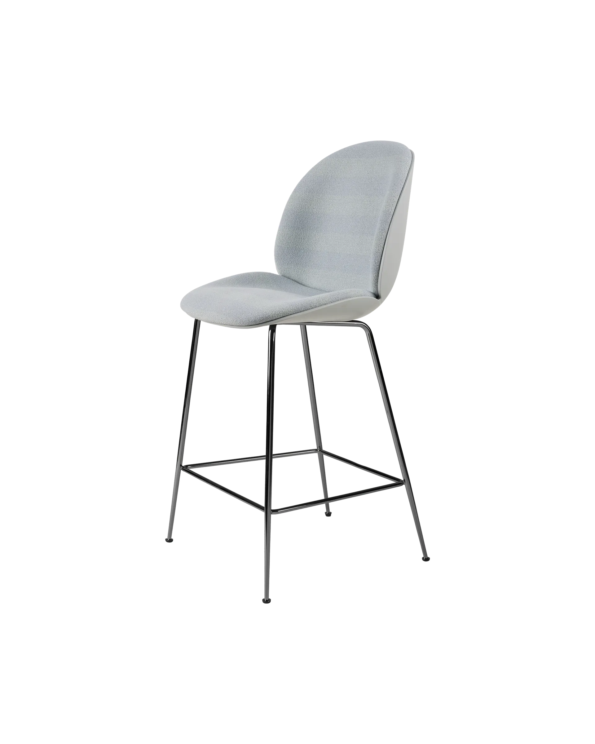 GUBI Beetle Counter Chair, 3D Veneer & Front Upholstered (Lunar Gray, Black Chrome, Kvadrat Sahco, Acca Stripe 0731)