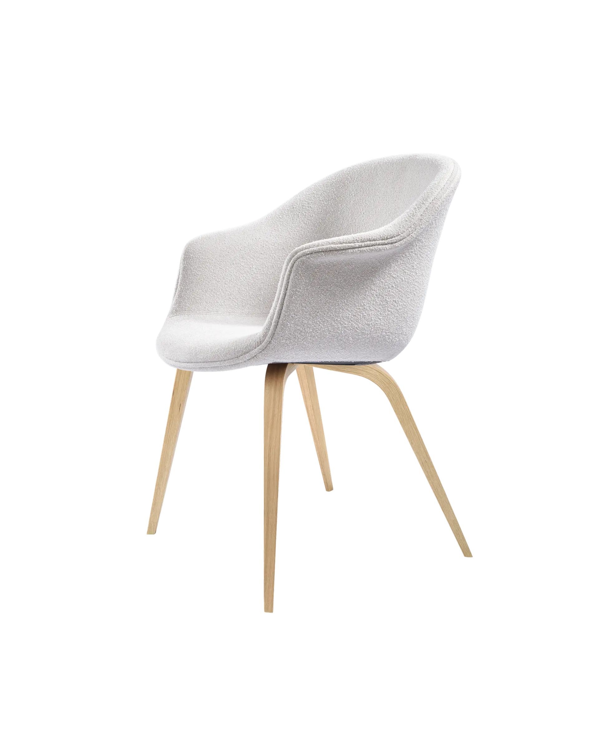 GUBI Bat Dining Chair, Fully Upholstered (Light Bouclé, GUBI (001, Standard), Wood base, Oak Semi Matt)