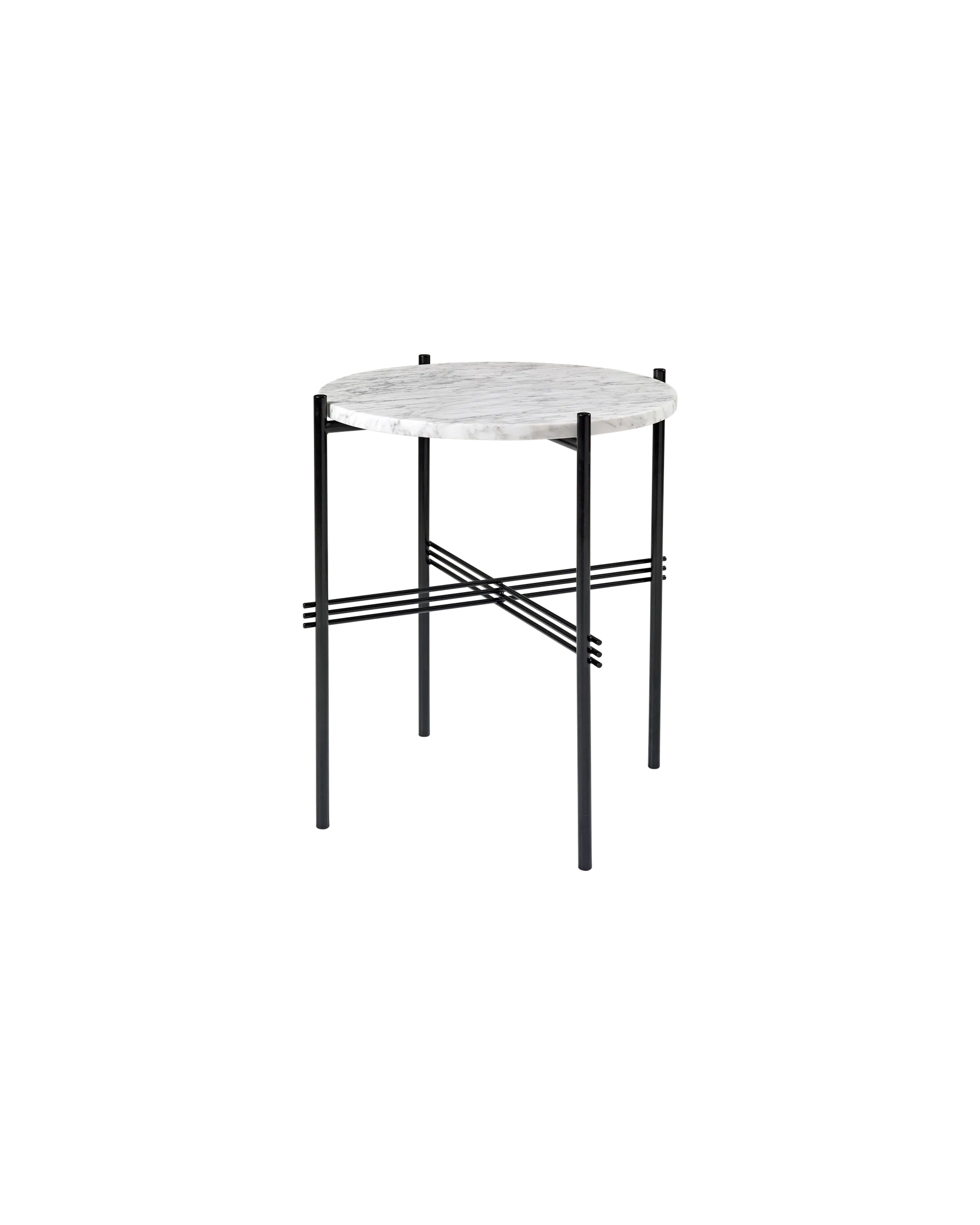 GUBI TS Side Table, Round (White Carrara Marble, Black base)
