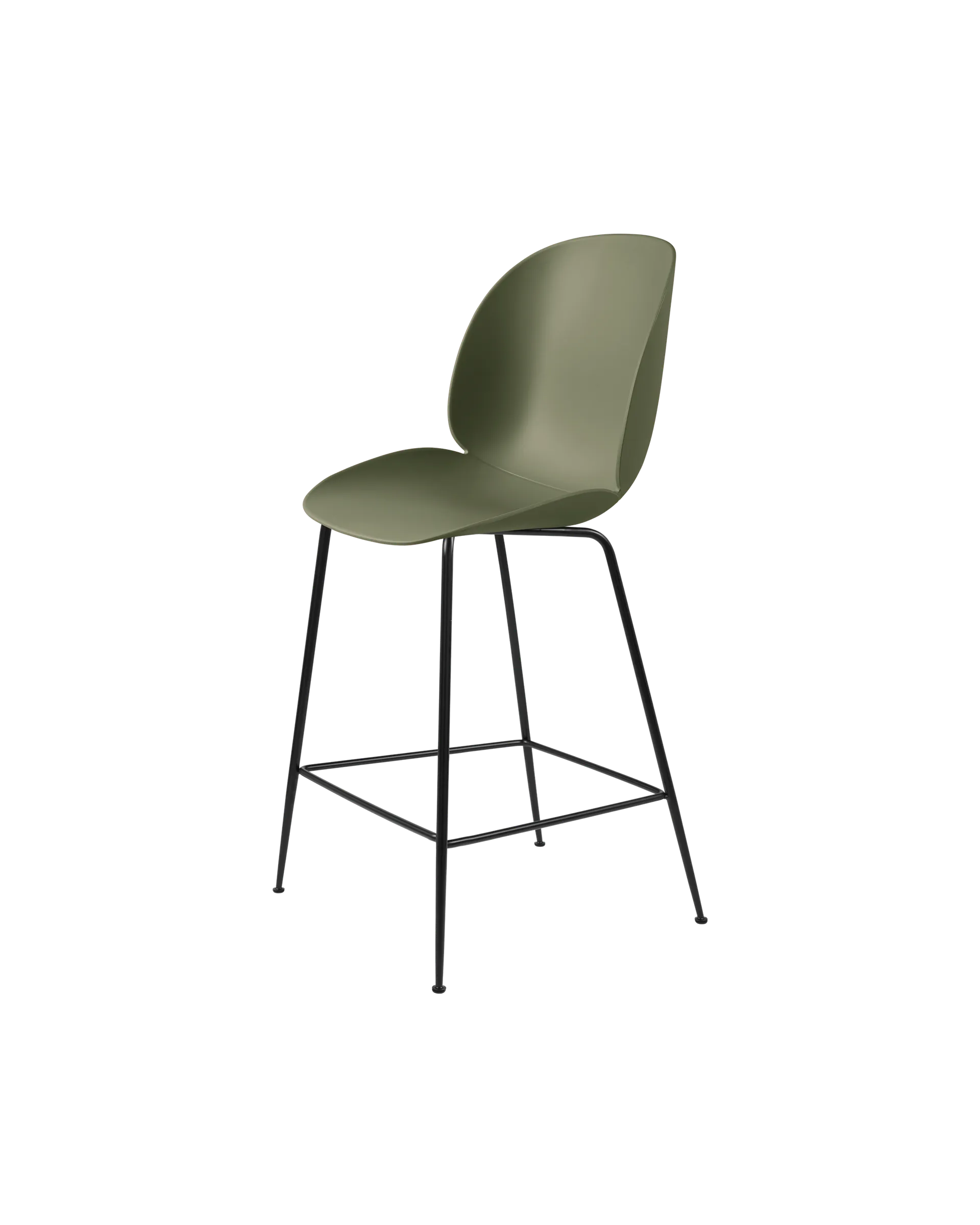 GUBI Beetle Counter Chair, Un-Upholstered (Conic base, Fern Green, Black Matt)