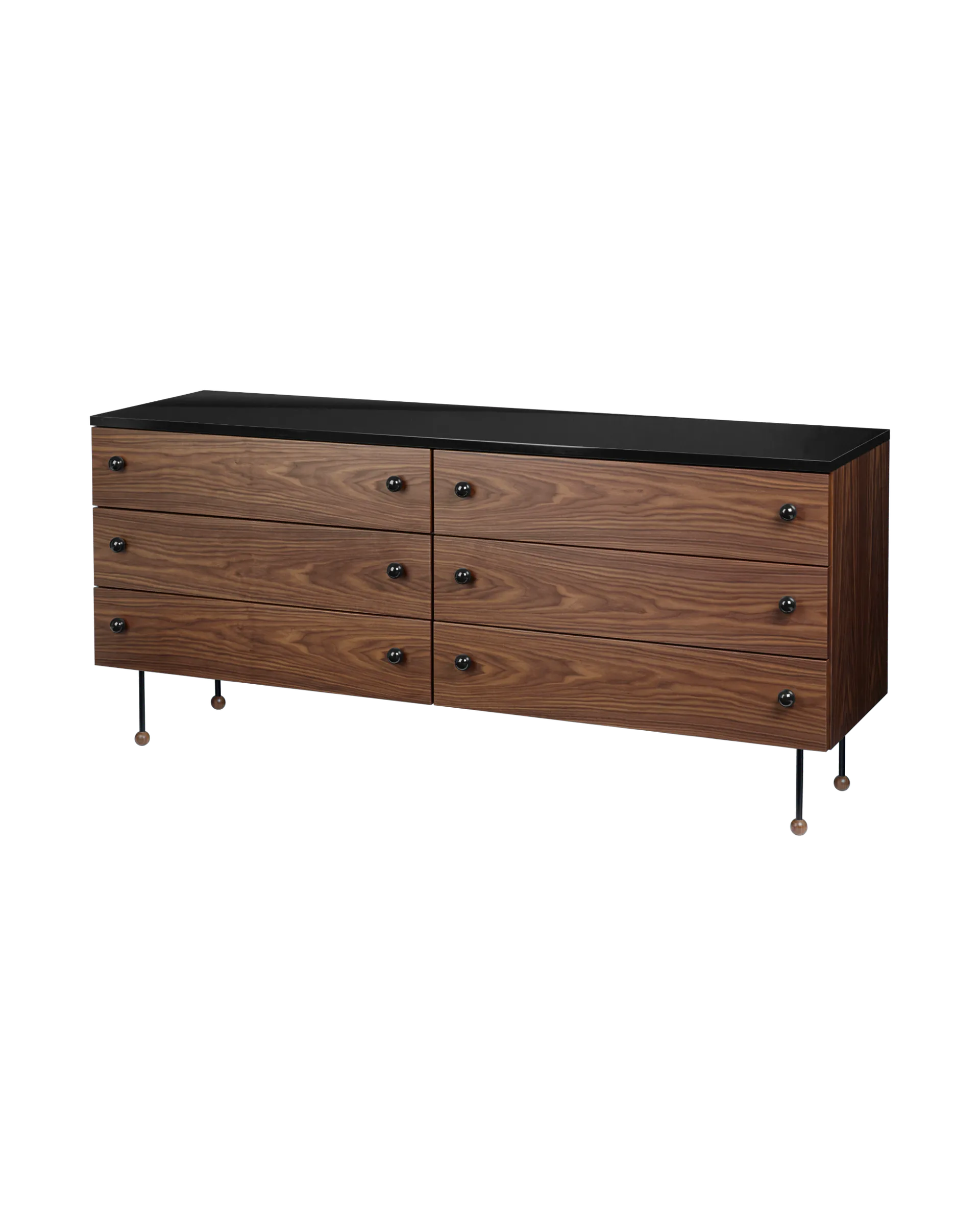 GUBI 62 Sideboard (Walnut / Black, 6 drawer)