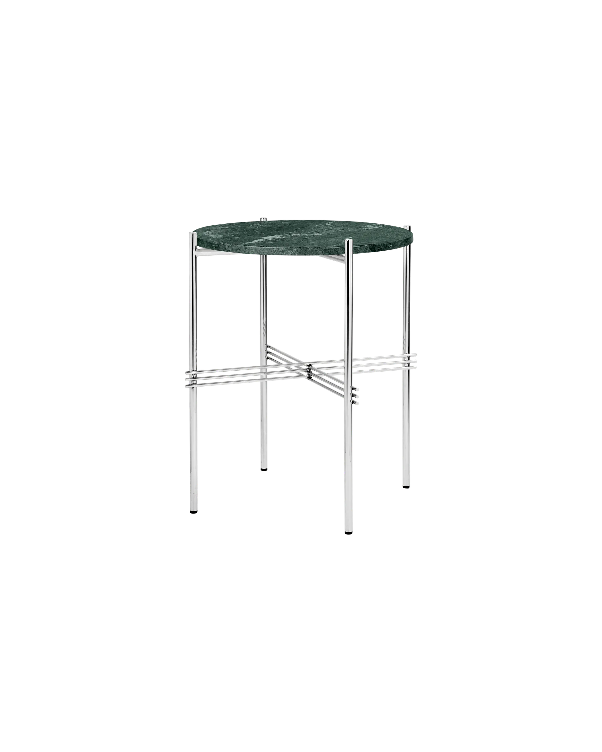GUBI TS Side Table, Round (Green Guatemala Marble, Polished Steel)