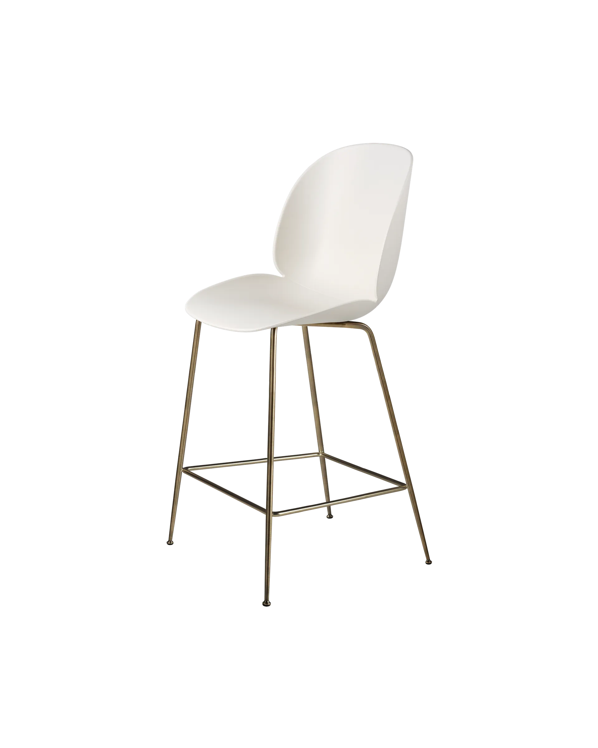 GUBI Beetle Counter Chair, Un-Upholstered (Conic base, Alabaster White, Antique Brass)