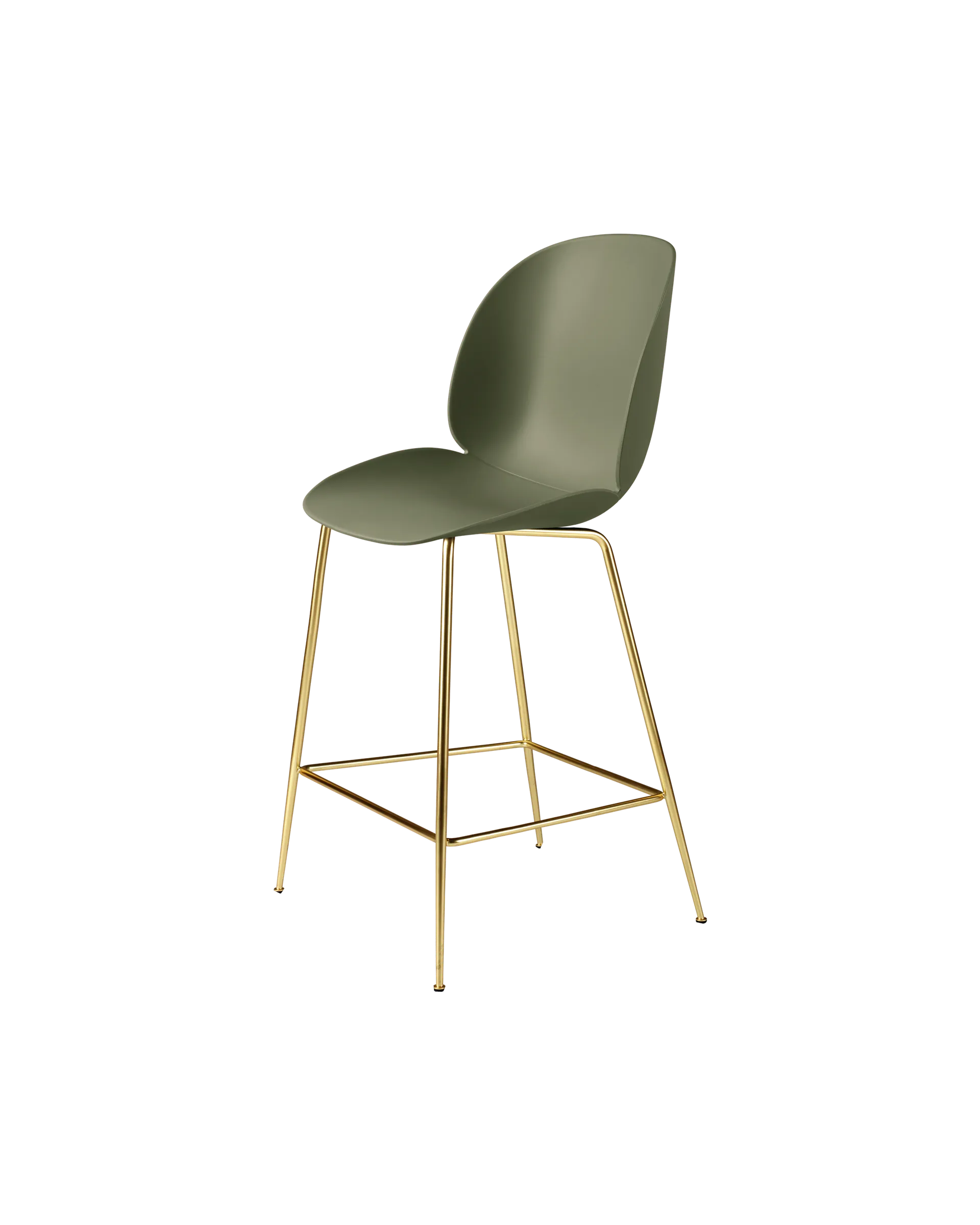 GUBI Beetle Counter Chair, Un-Upholstered (Conic base, Fern Green, Brass Semi Matt)