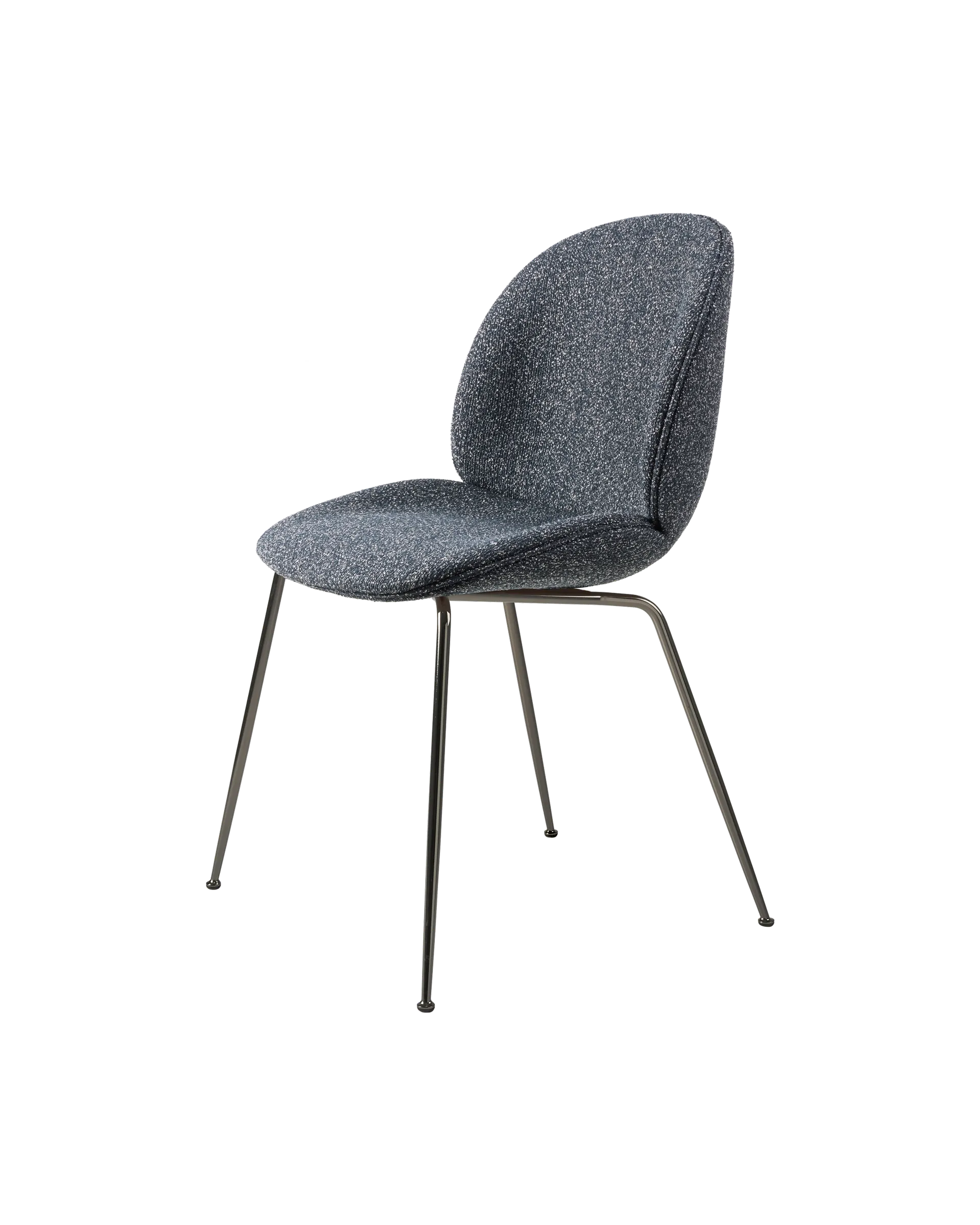 GUBI Beetle Dining Chair, Fully Upholstered (Around Bouclé, Dedar (023, Standard), Conic base, Black Chrome)