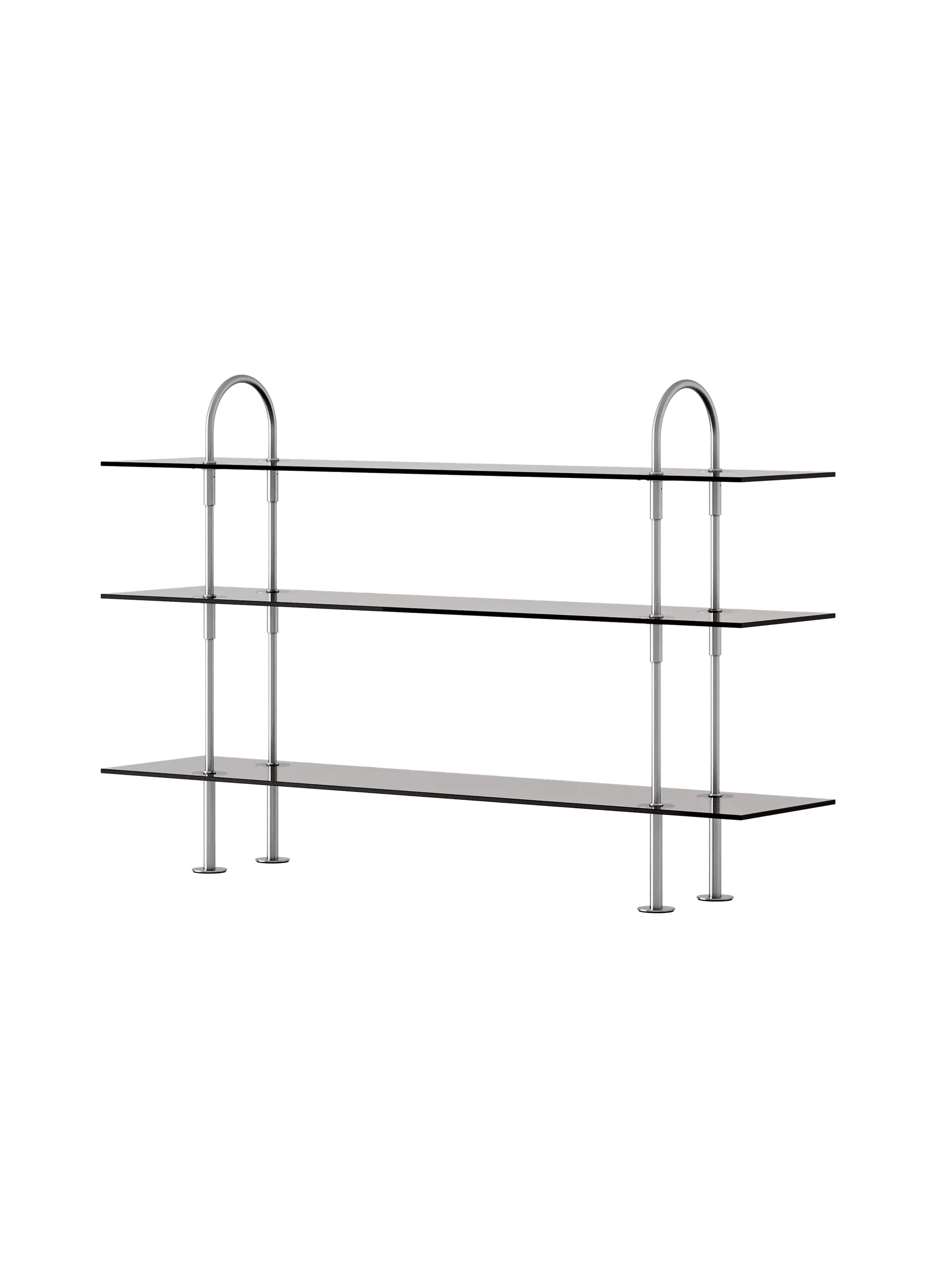 GUBI Keen Shelving System (160 cm, 105 cm - 3 Shelves, Smoked Tempered Glass, Satin Stainless Steel)