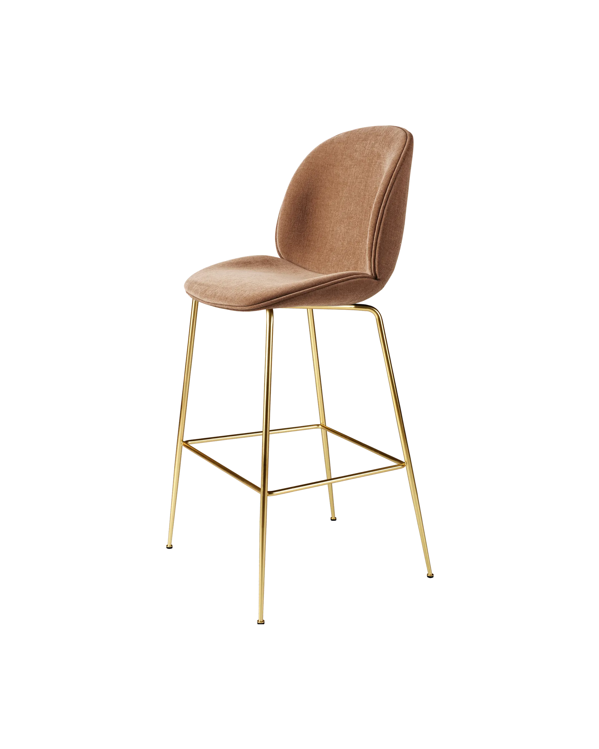 GUBI Beetle Bar Chair, Fully Upholstered (Belsuede Special FR, Dedar (132, Standard), Conic base, Brass Semi Matt)
